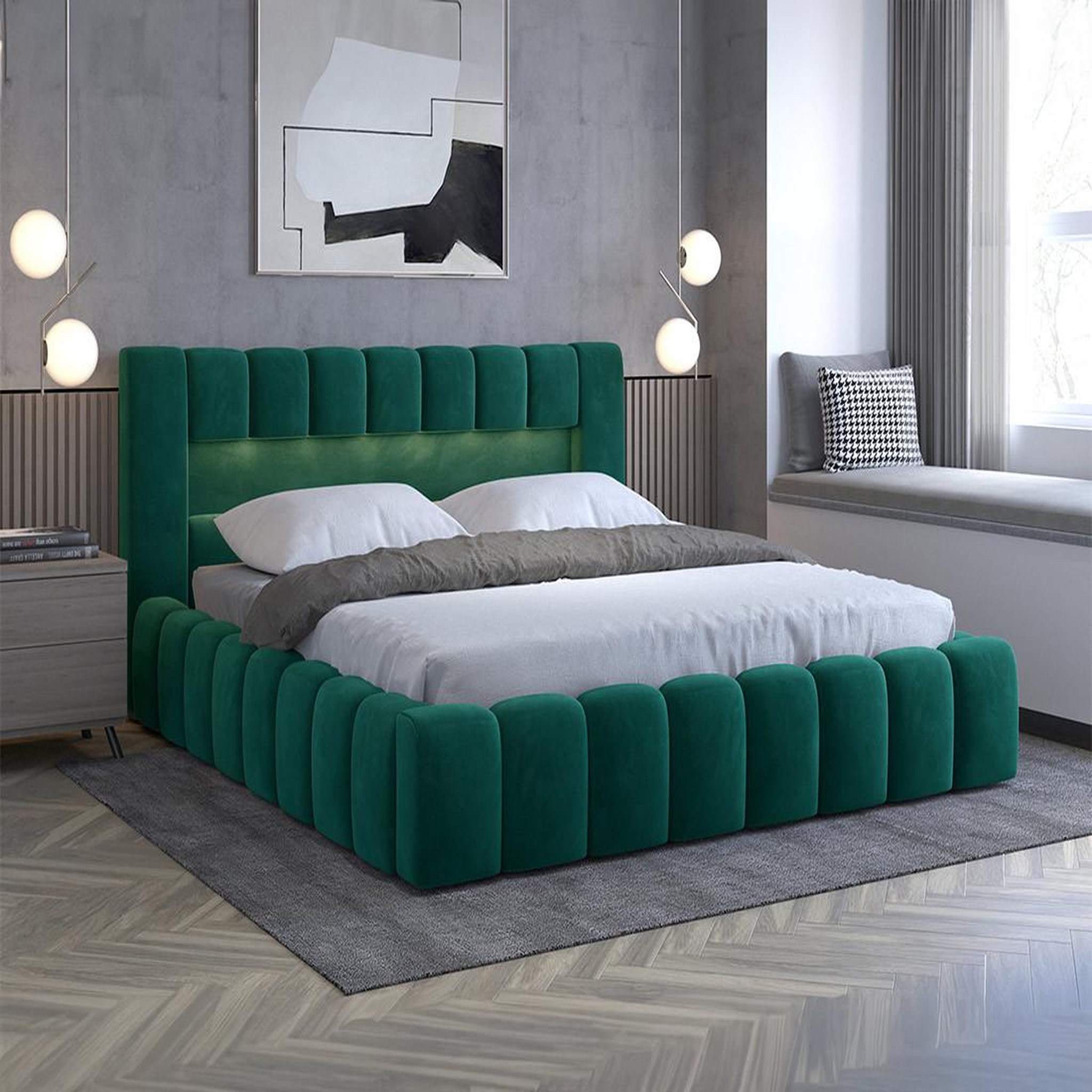 Voir la diapositive 2 : BEST MOBILIER Cleo - lit coffre avec led - 180x200 cm - sommier inclus - en velours