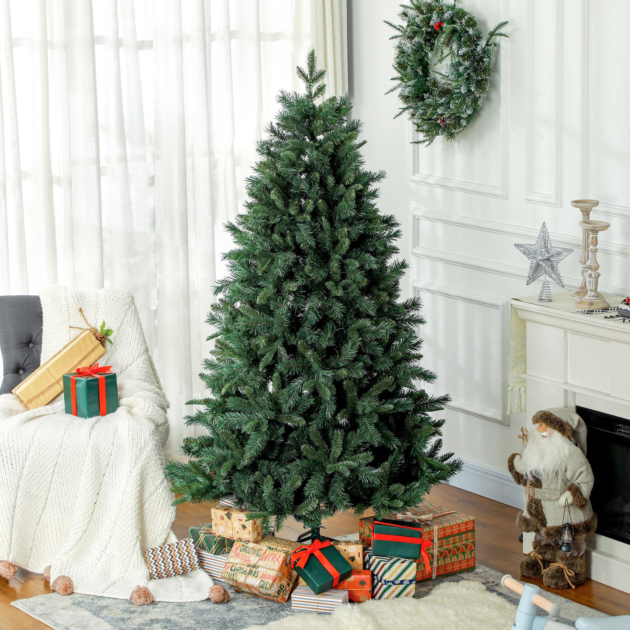 Voir la diapositive 2 : HOMCOM Sapin de noël artificiel h.180 cm 1061 branches épines grand réalisme métal pvc pe vert