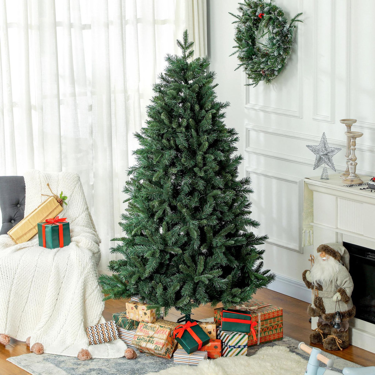 HOMCOM Sapin de Noël artificiel H.180 cm 1061 branches épines grand réalisme métal PVC PE vert