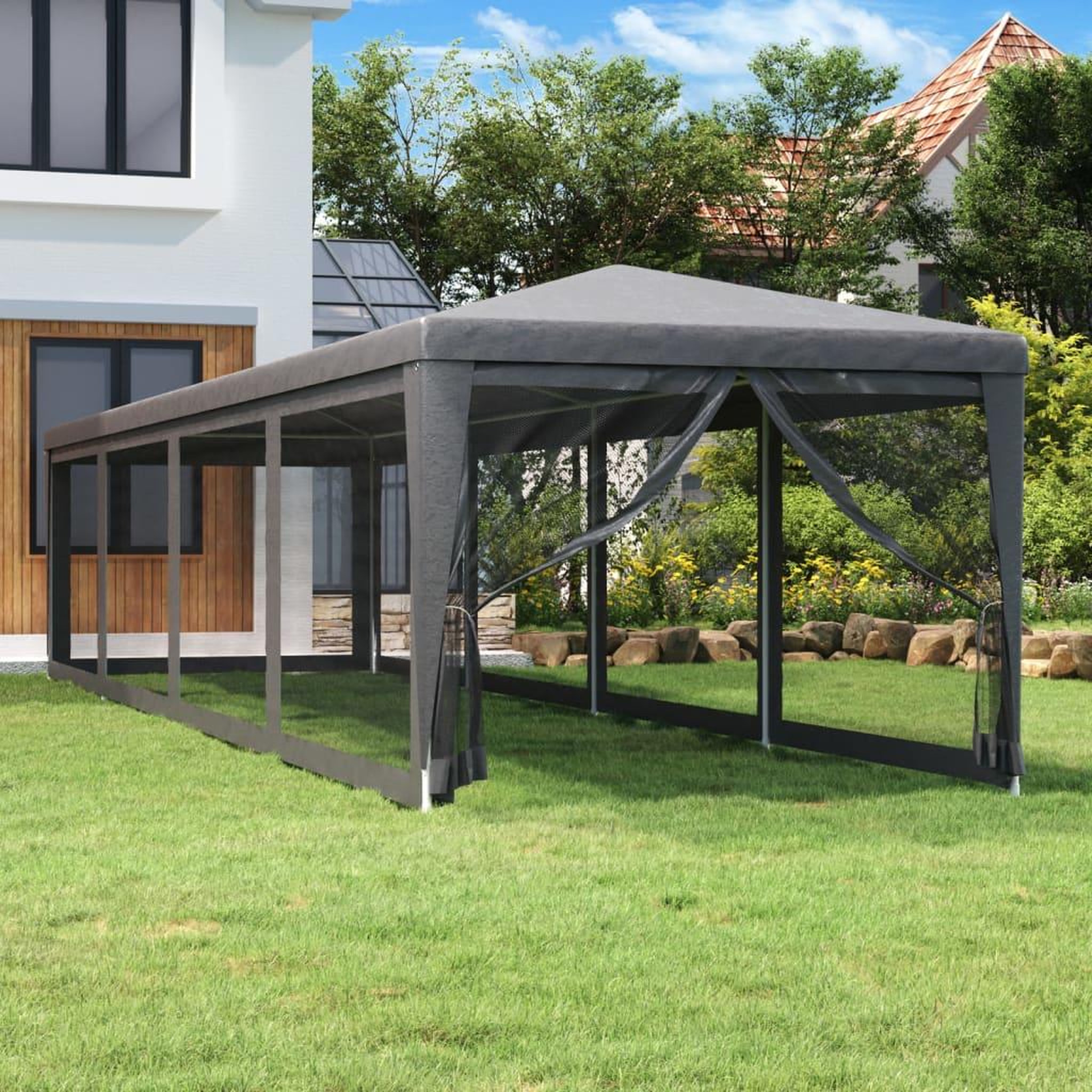 Voir la diapositive 1 : VIDAXL Tente de fete et 10 parois laterales en maille Anthracite 3x12m