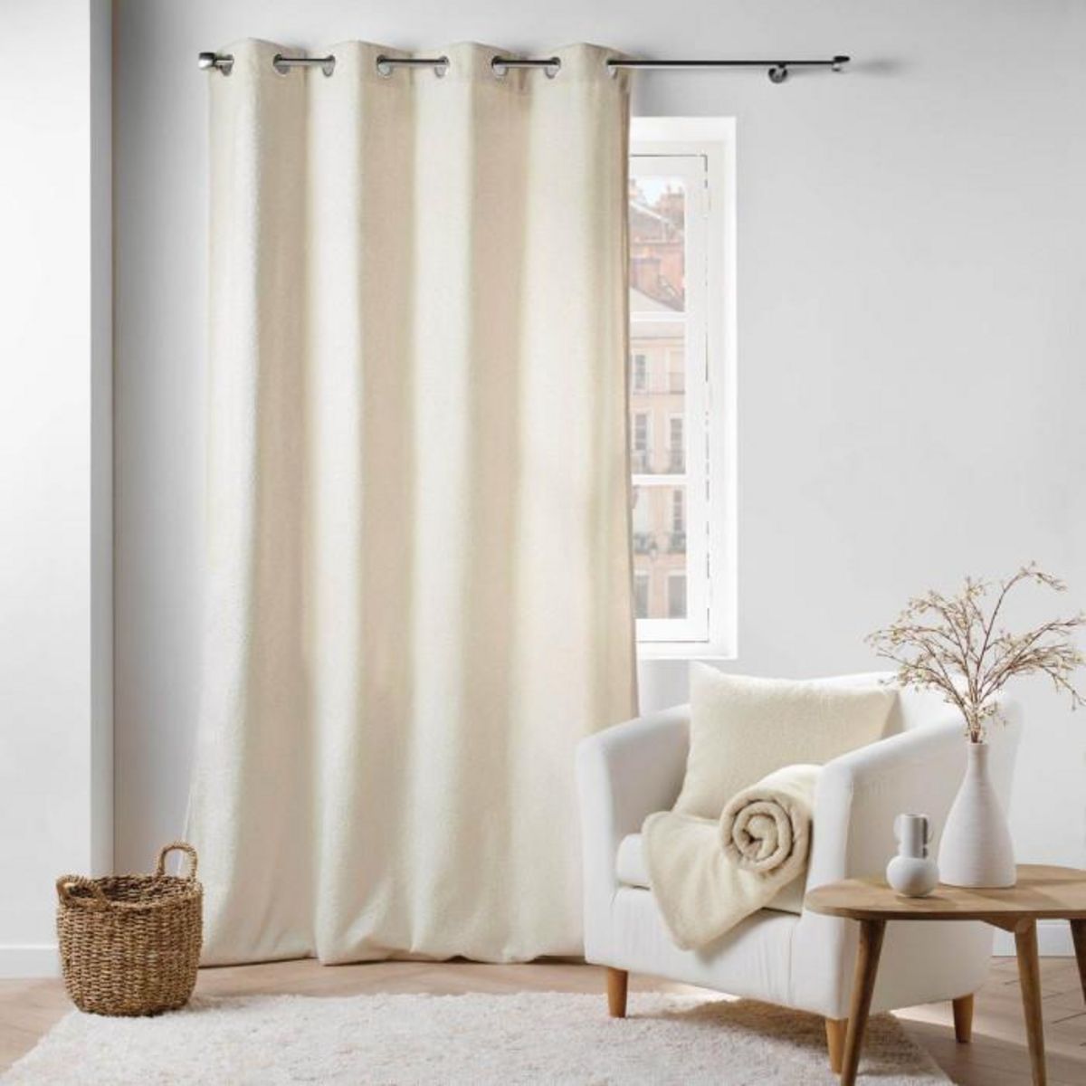 Paris Prix Coussin Déco Bouclette  Wooly  45x45cm Naturel