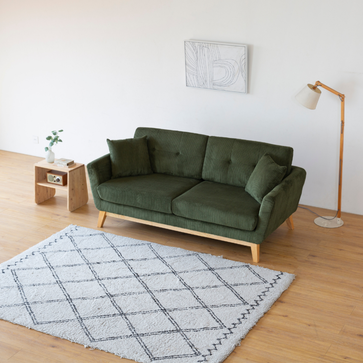 CONCEPT USINE Canapé scandinave 3 places en velours côtelé vert HOGA