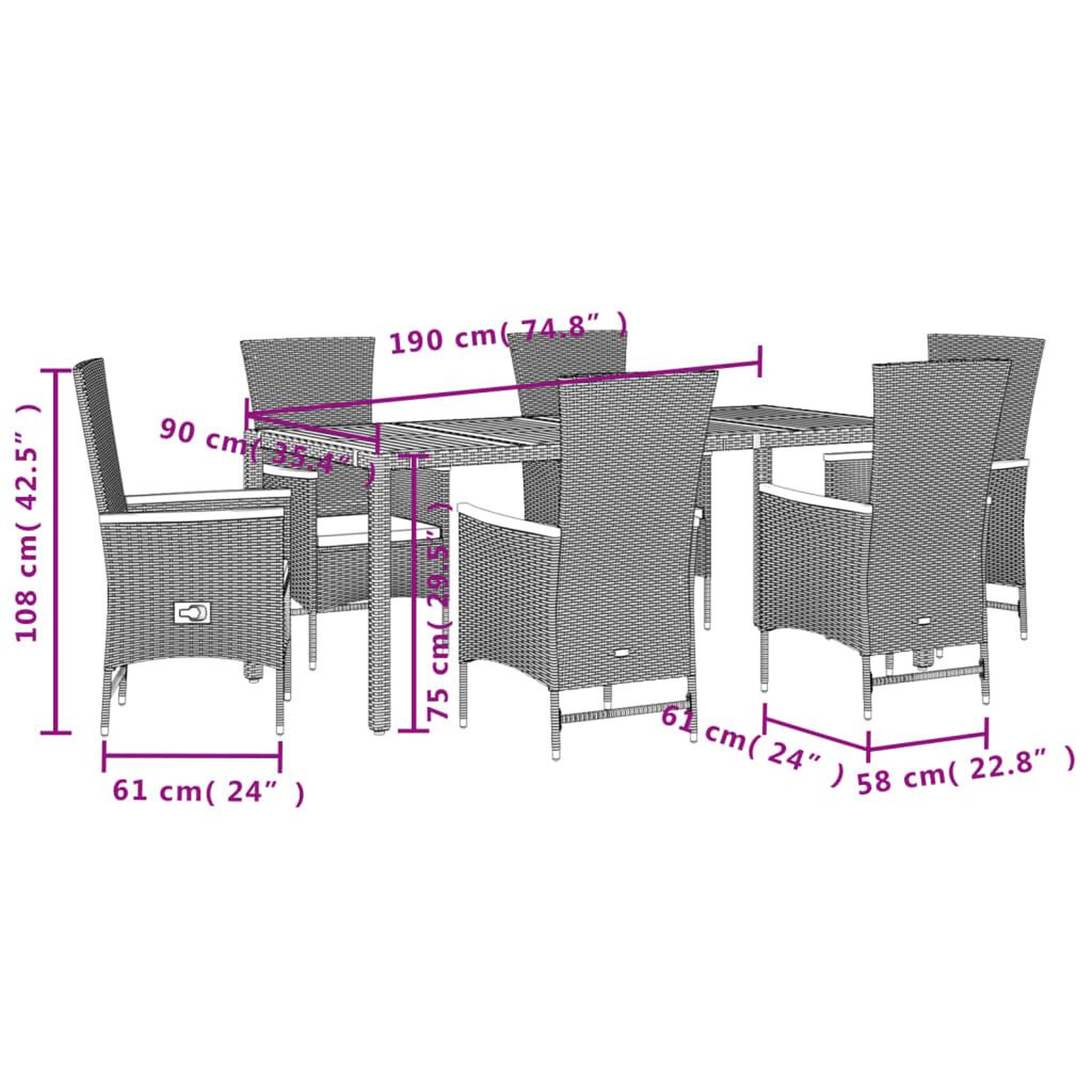 Voir la diapositive 5 : VIDAXL Ensemble a manger de jardin coussins 7pcs Noir Resine tressee