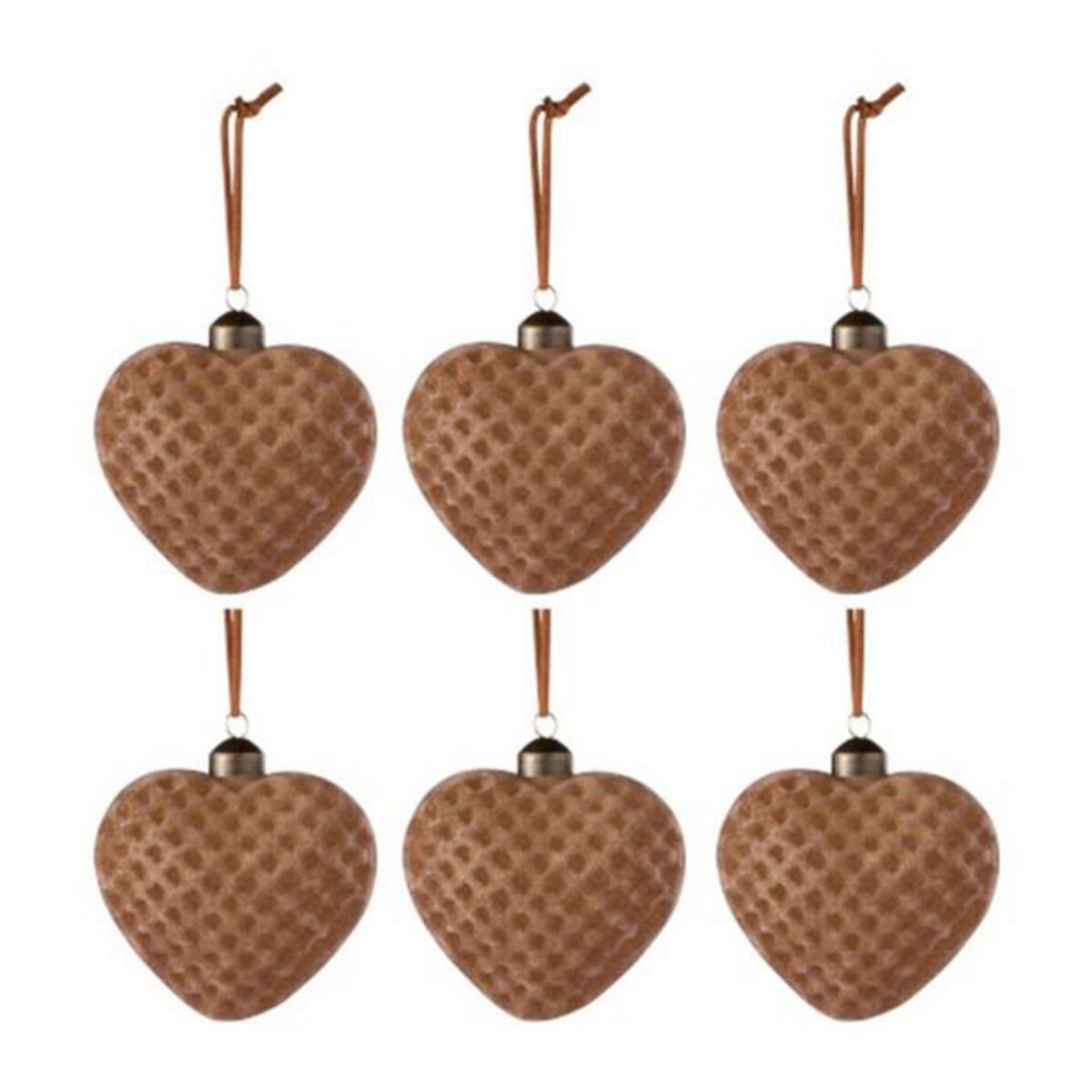 Paris Prix Lot de 6 Boules de Noël  Coeur  10cm Marron