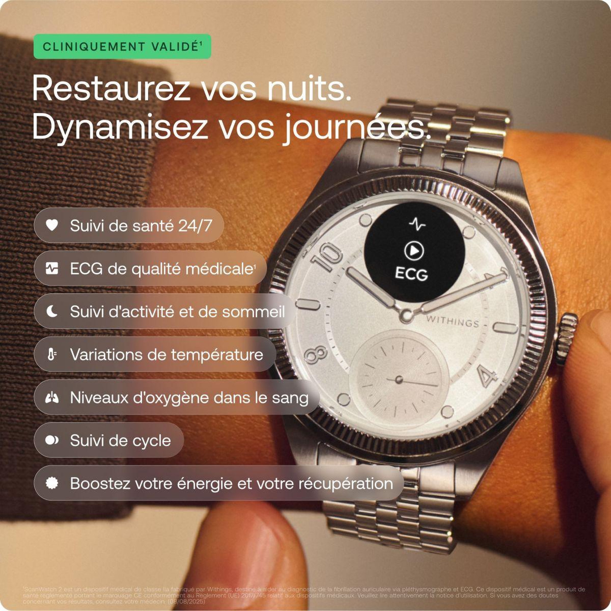 Voir la diapositive 5 : WITHINGS Montre santé scanwatch nova brilliant 39mm titanium