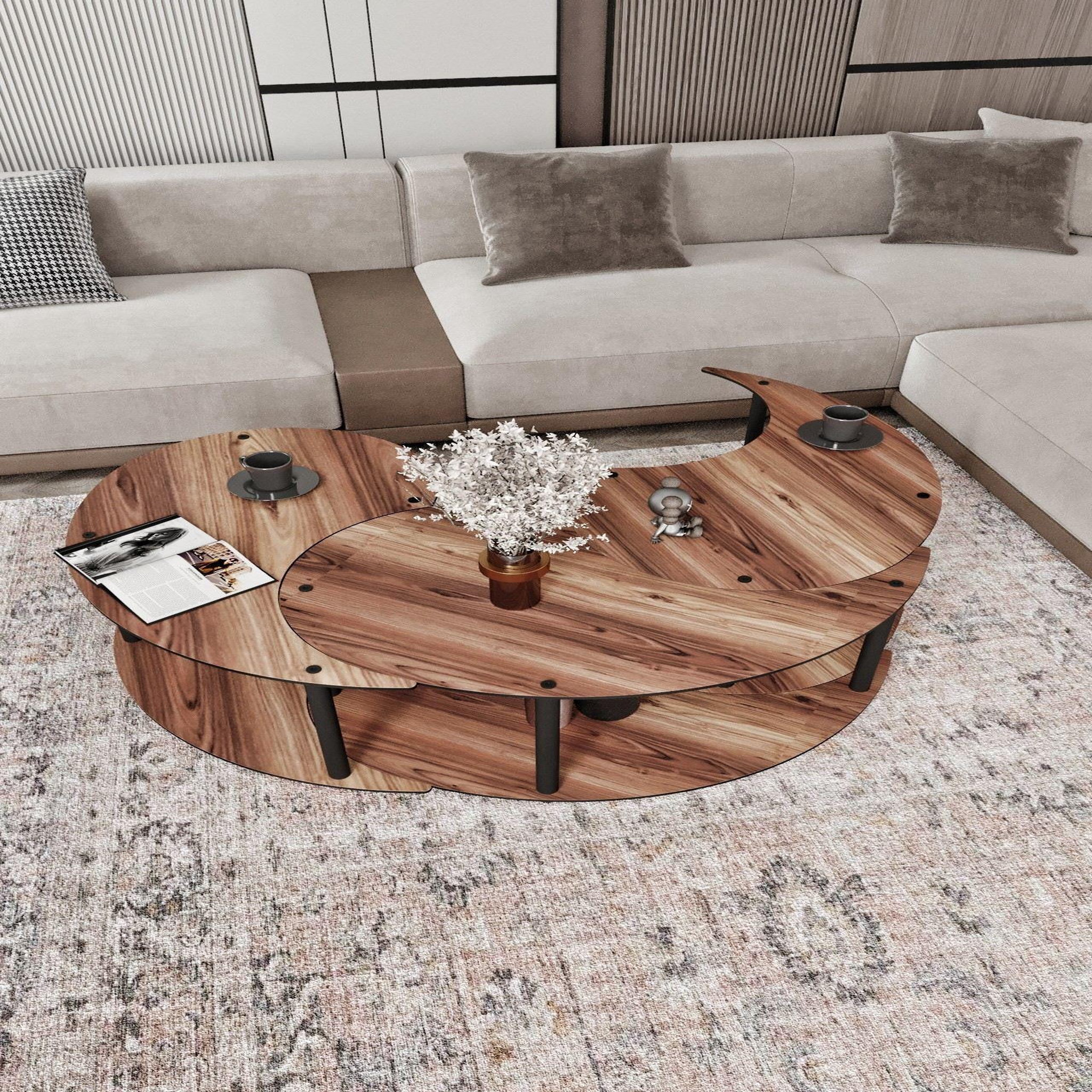 Voir la diapositive 4 : Habitat et Jardin Ensemble de table basse en bois  yin  70 x 70 x 38 cm - noyer