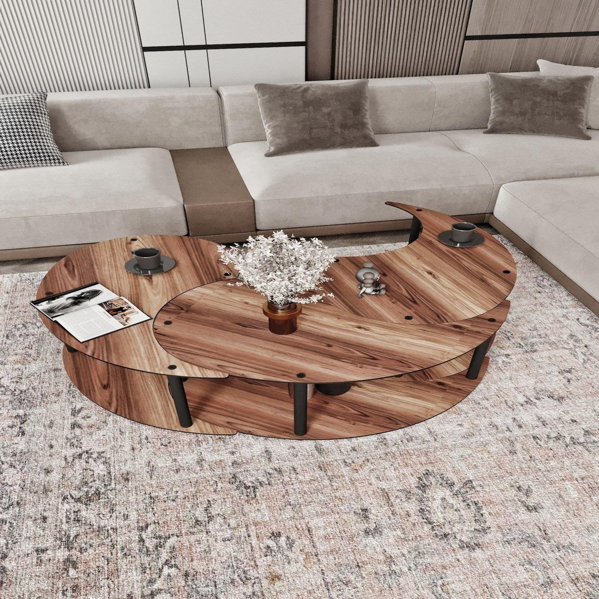 Habitat et Jardin Ensemble de table basse en bois  Yin  70 x 70 x 38 cm - Noyer