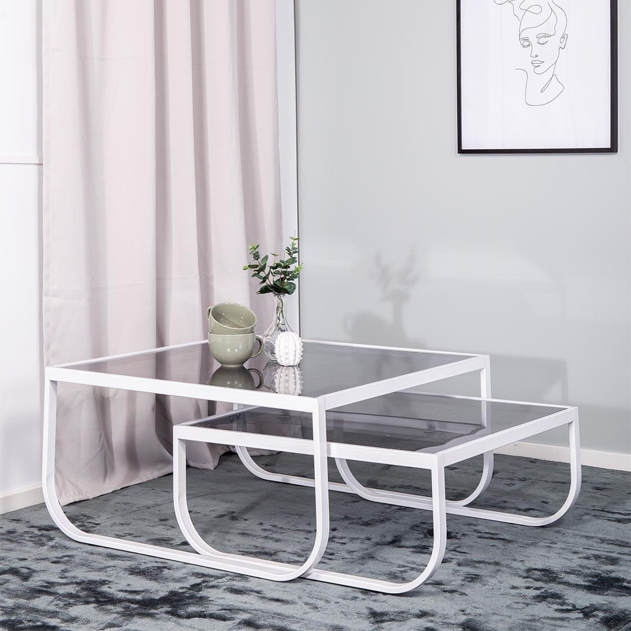 Voir la diapositive 2 : Paris Prix Lot de 2 tables basses en verre  rocker  80cm blanc