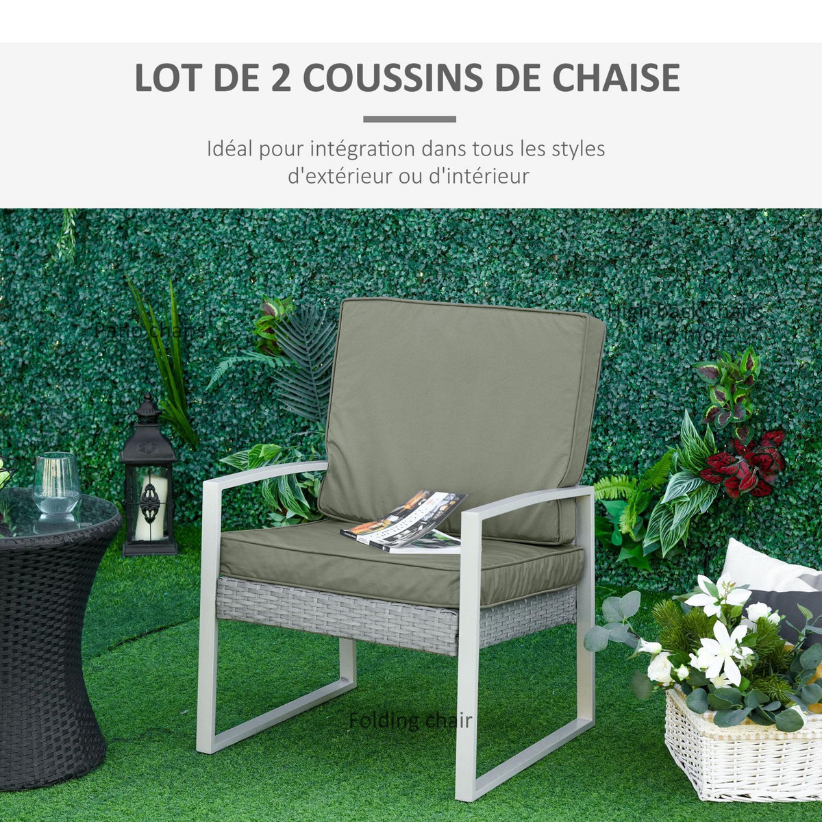 OUTSUNNY Coussins de fauteuil de jardin zippés déhoussables - galettes de chaise de jardin - épais rembourrage 7 cm - polyester haute densité gris