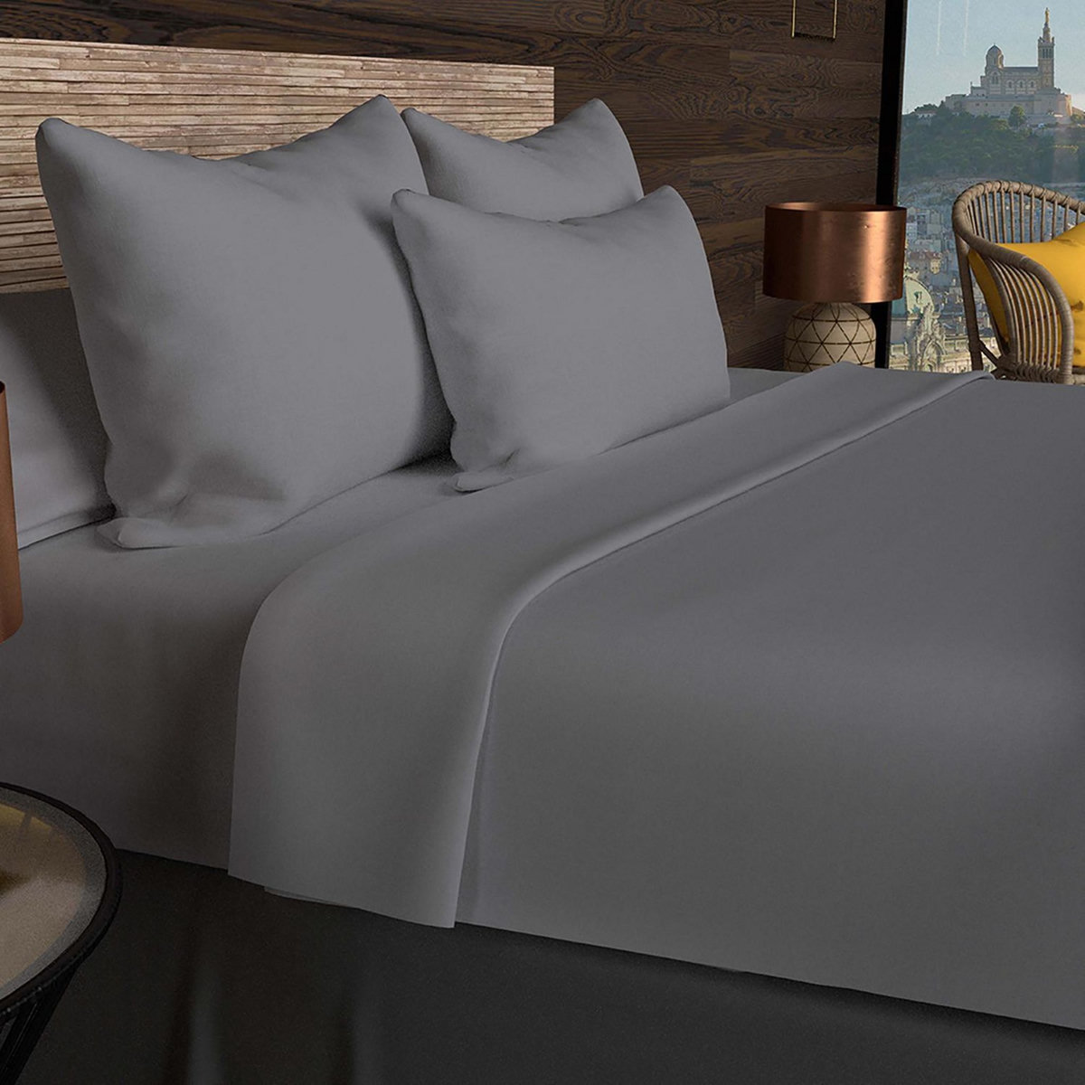 SOLEIL D'OCRE Drap plat en coton 57 fils UNI, par Soleil d'ocre