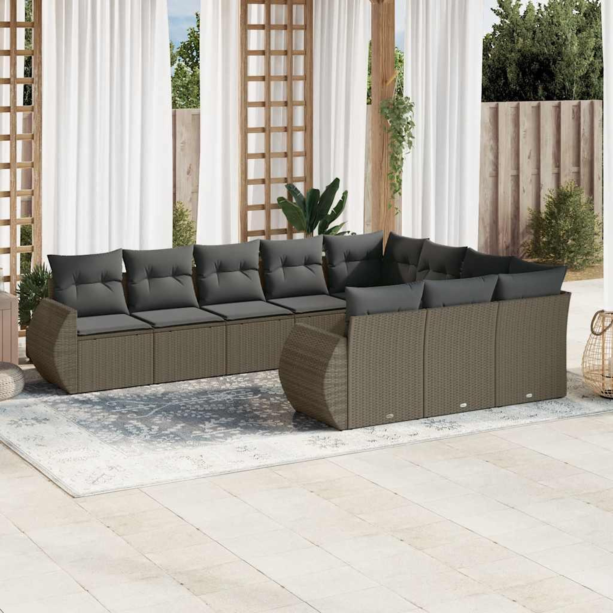 VIDAXL Salon de jardin avec coussins 10 pcs gris clair resine tressee