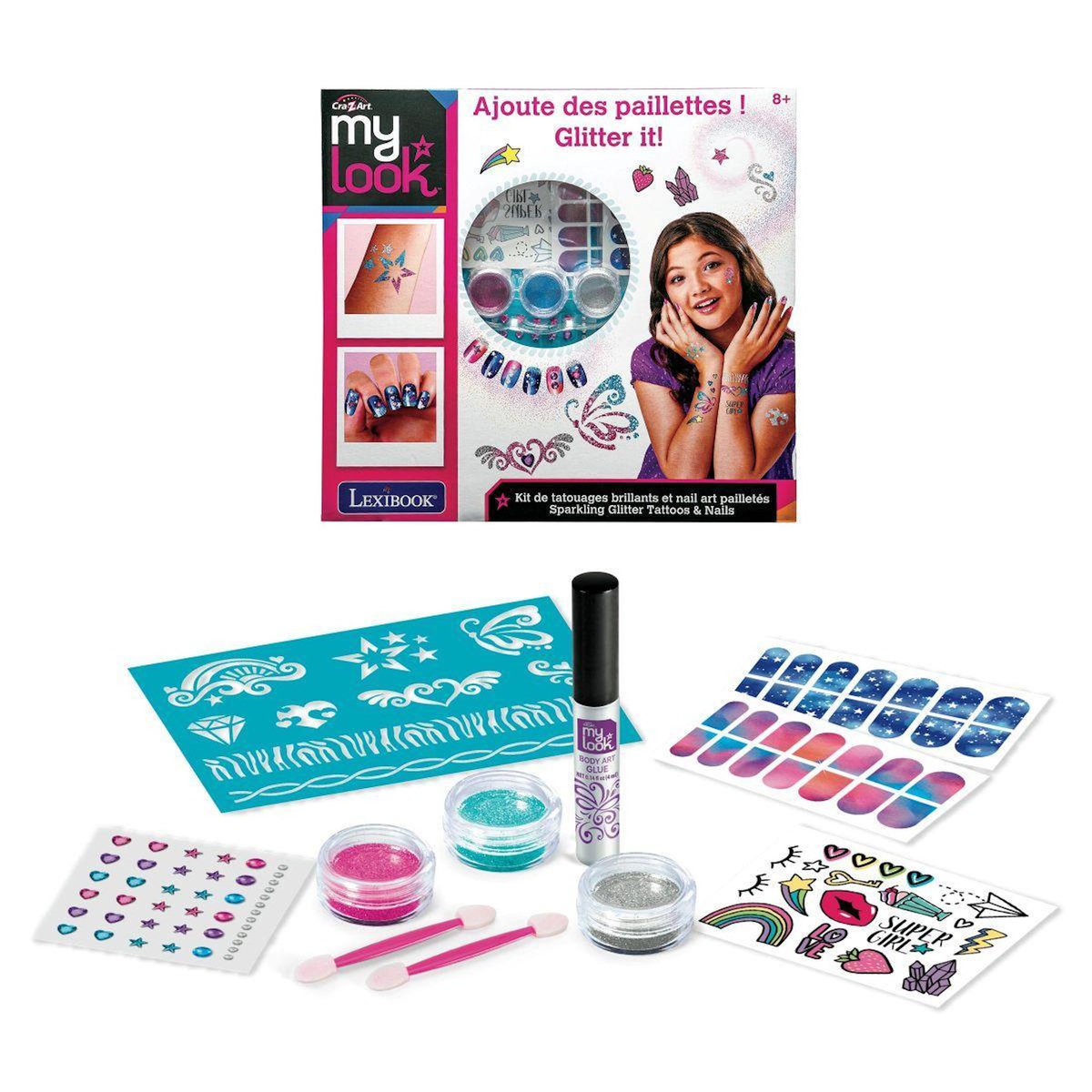 Lexibook Kit de Tatouages Brillants et Nail Art Pailletés