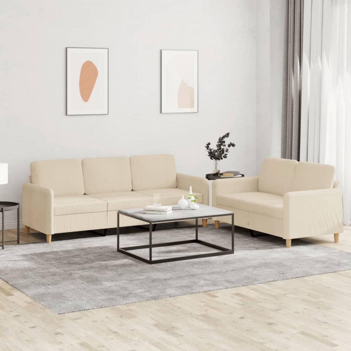 VIDAXL Ensemble de canapes 2 pcs avec coussins Creme Tissu