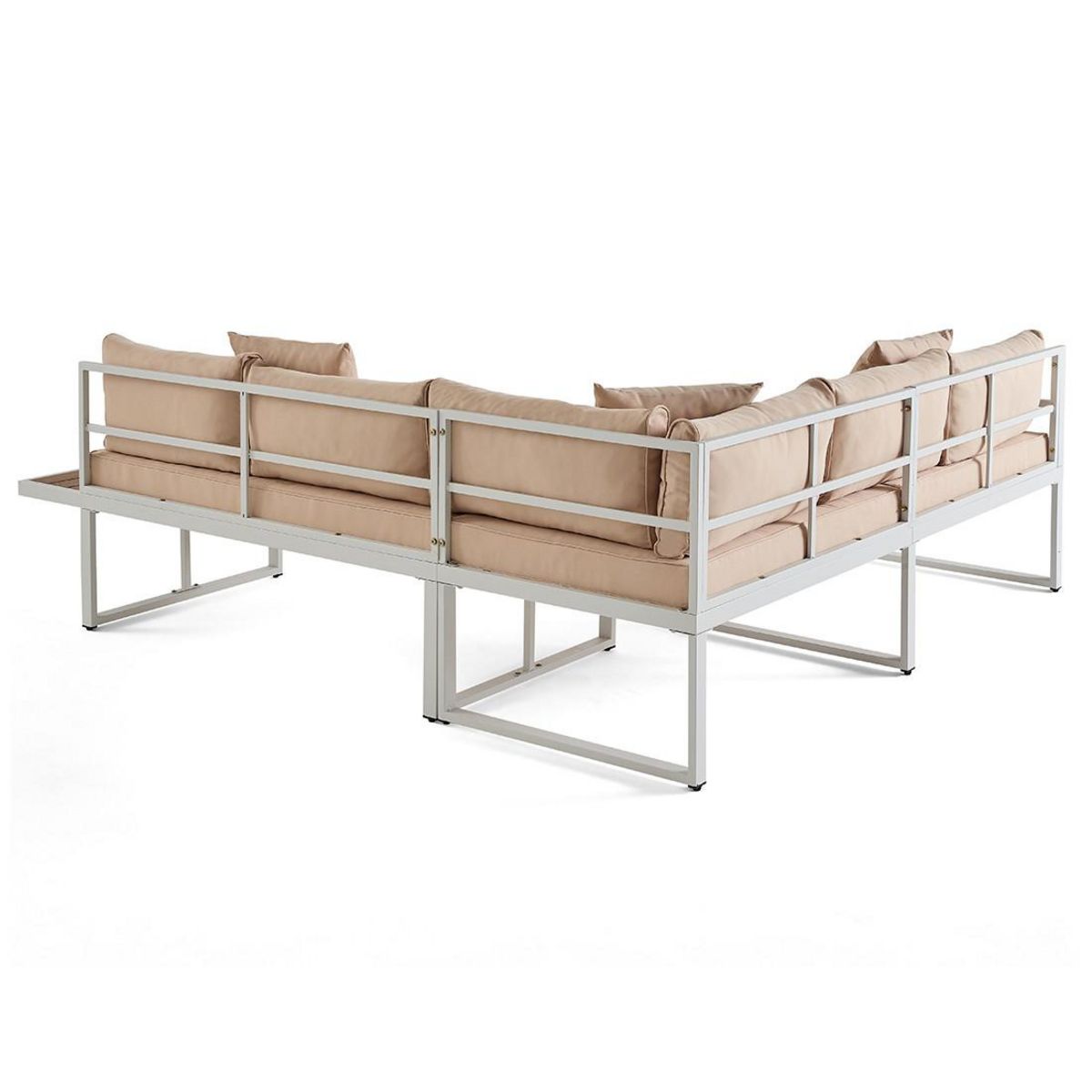 BEST MOBILIER Anoha – salon de jardin d'angle en acier blanc – 5 places - coussins beige et table incluse