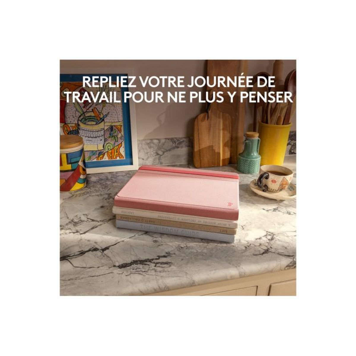 Logitech Clavier Logitech Casa Pop Up Desk Rose, support, clavier sans fil, pavé tactile