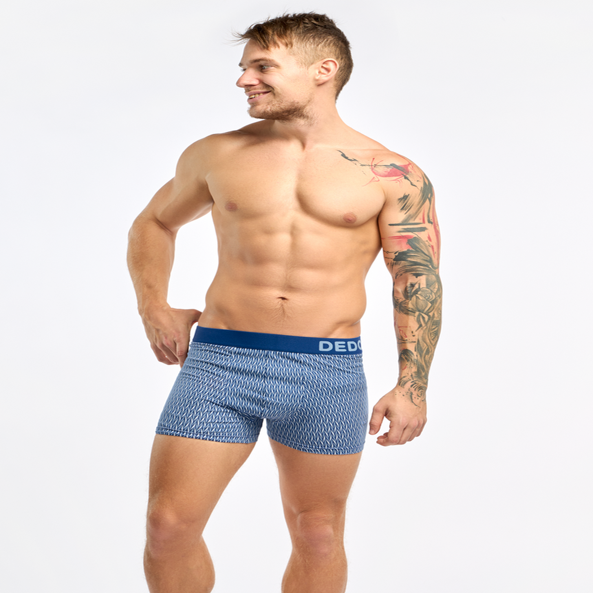 Voir la diapositive 2 : DEDOLES Boxer homme motif jacquard bleu & gris