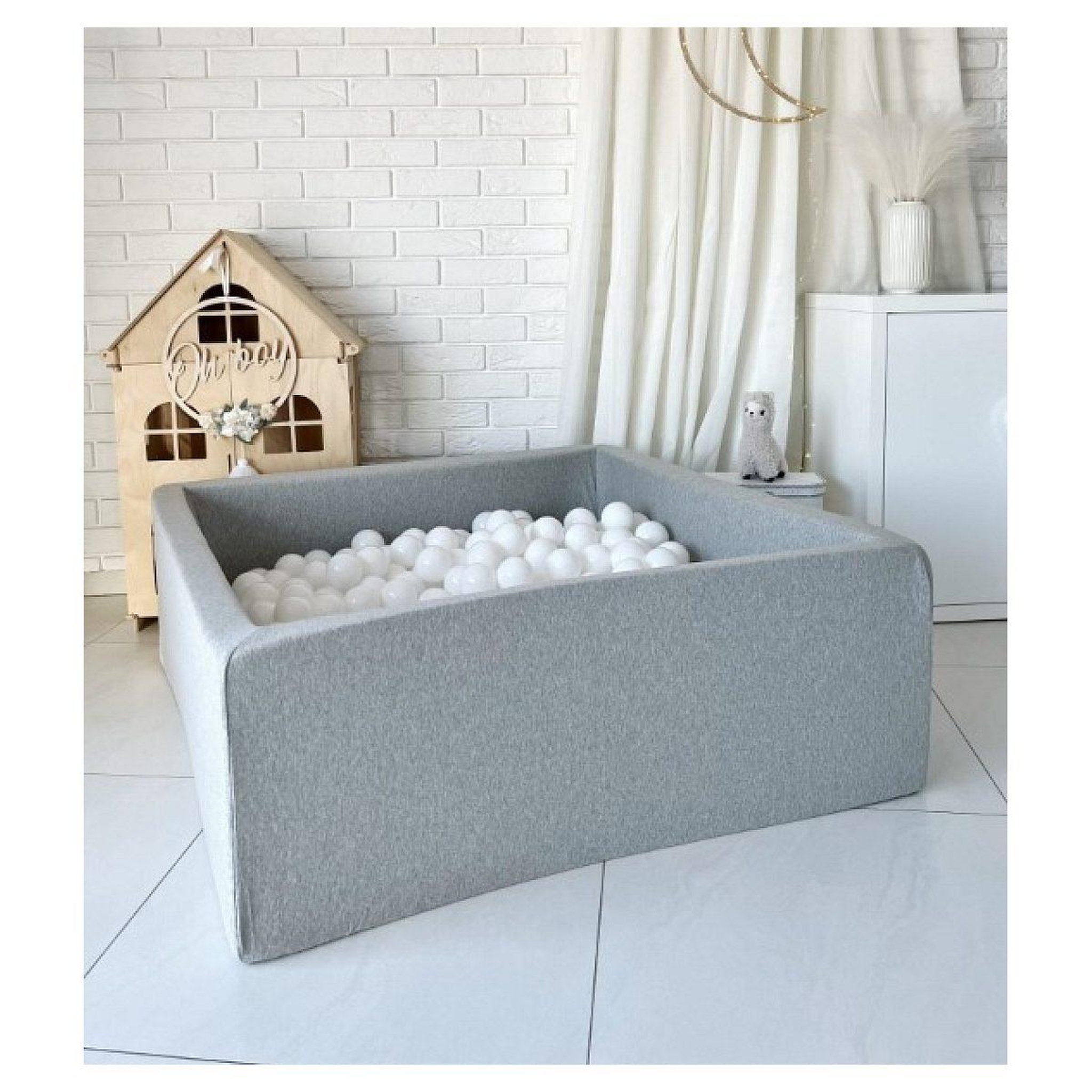Voir la diapositive 2 : MONIO FOR KIDS Piscine à balles carrée 106cm gris clair + 400 balles