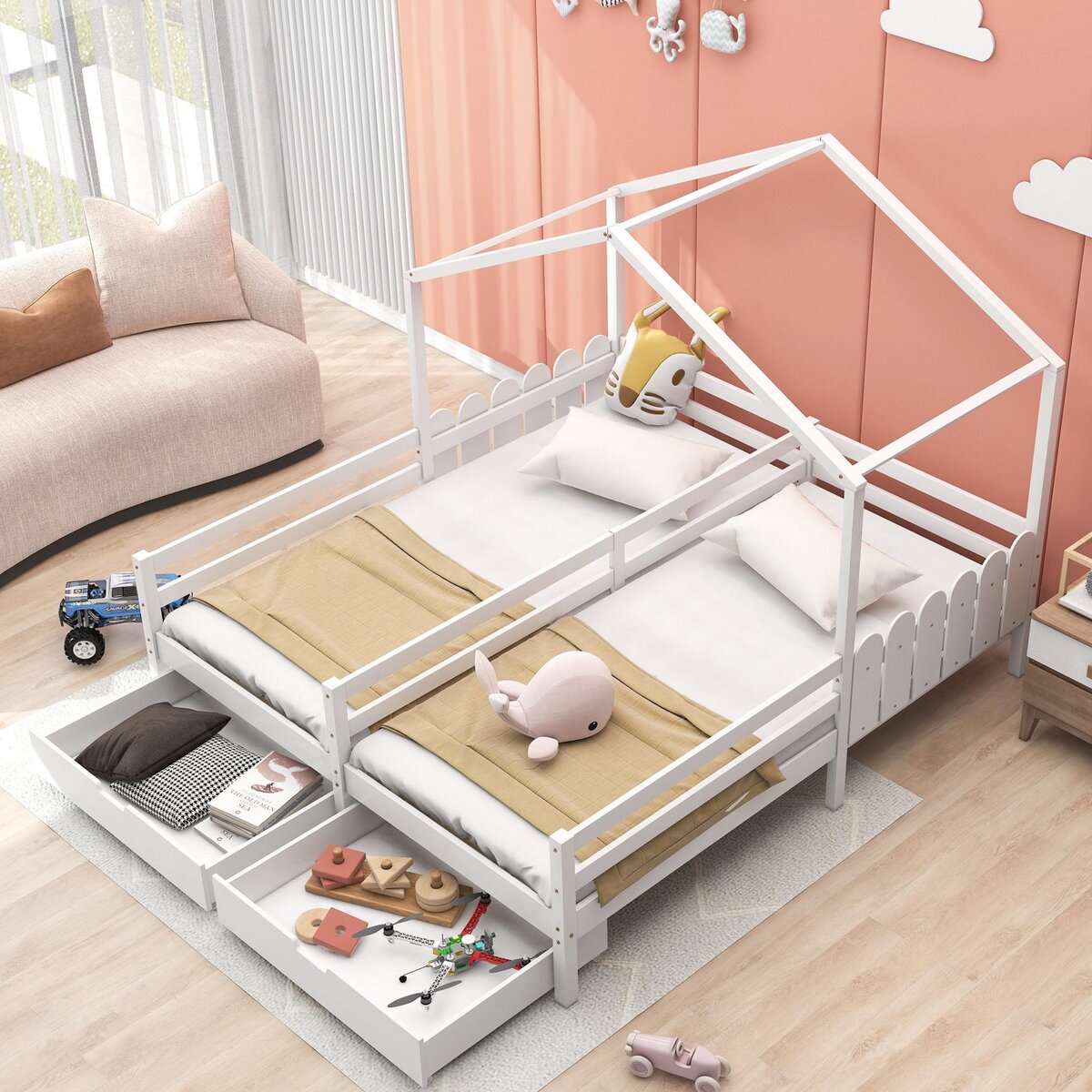 MERAX Lit cabane enfant 90x200cm pin coloris blanc