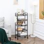 Voir la diapositive 2 : HOMCOM Chariot de service desserte de cuisine à roulettes 5 paniers métalliques amovibles 4 crochets acier noir