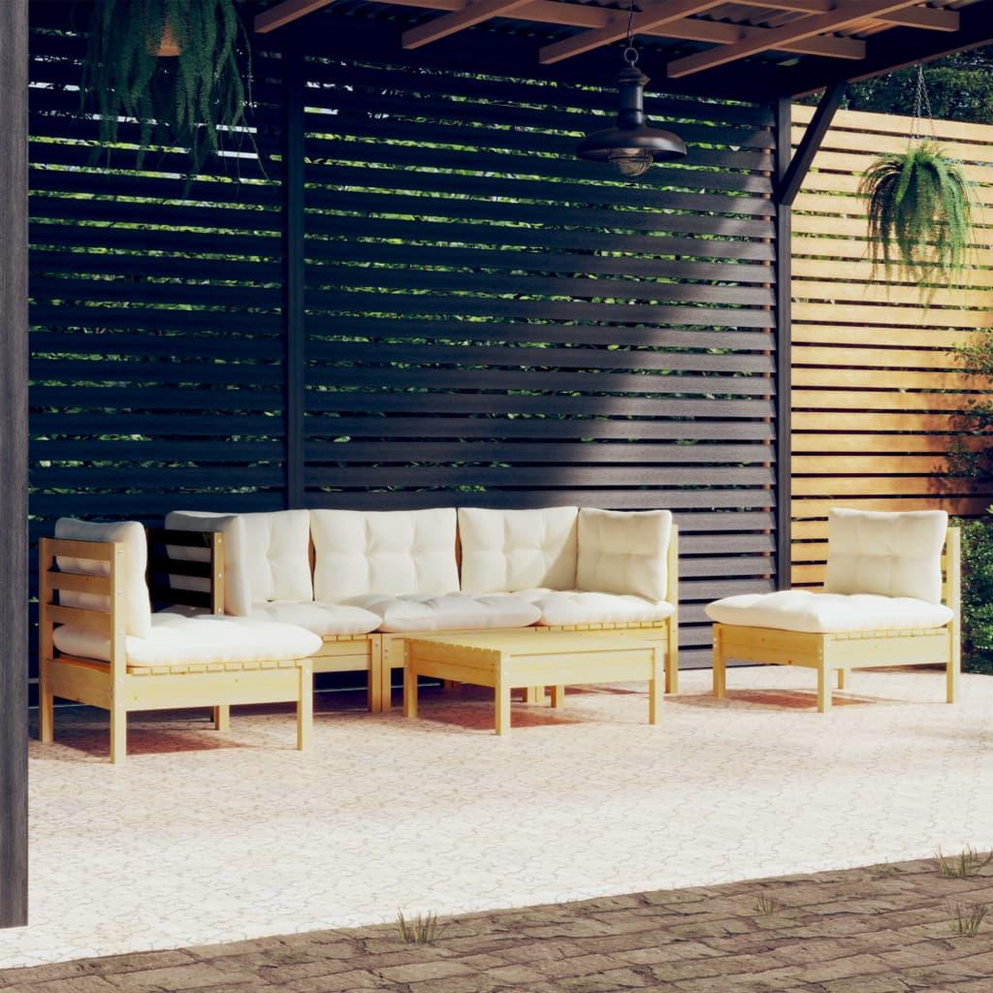 Voir la diapositive 1 : VIDAXL Salon de jardin 6 pcs avec coussins creme Bois de pin massif