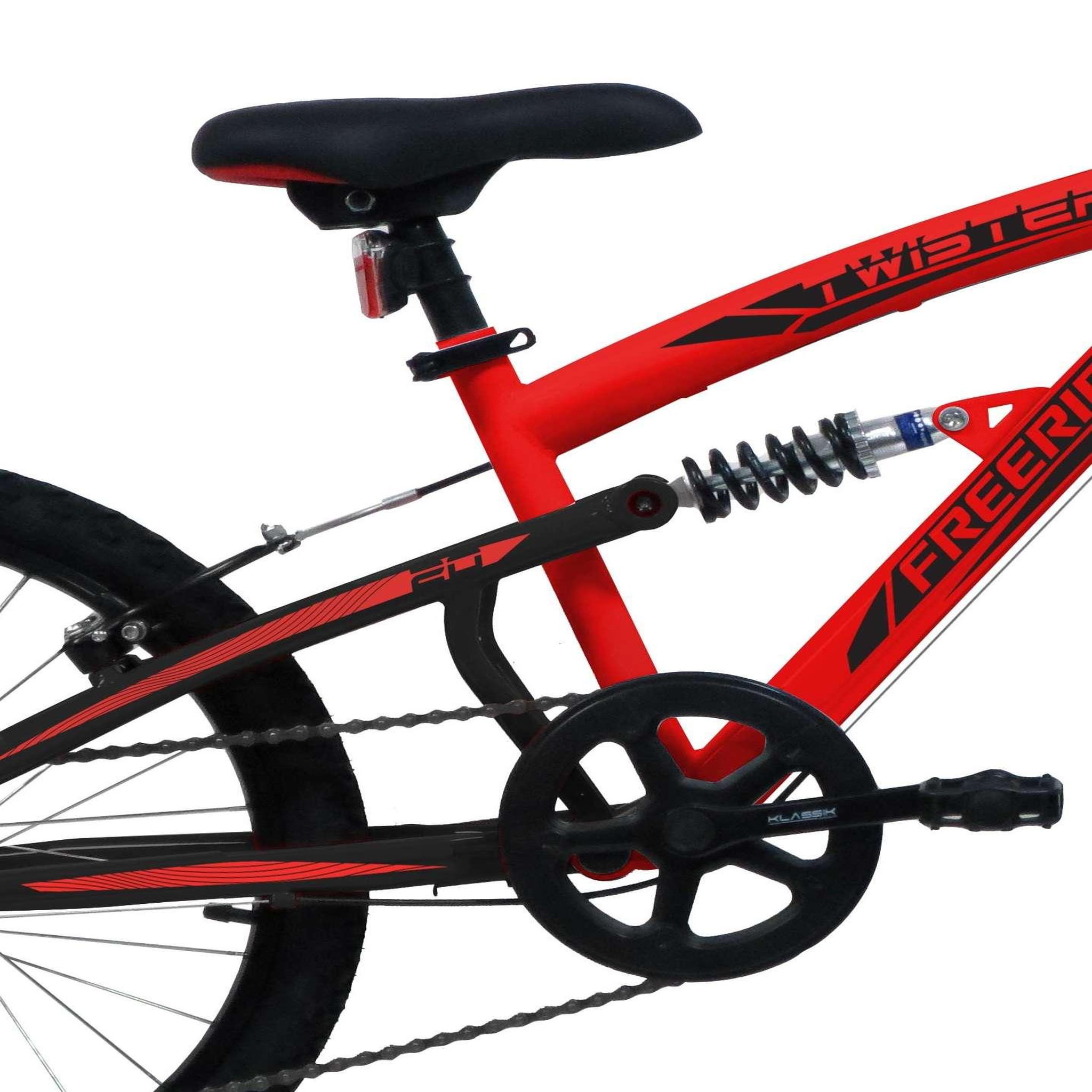 Voir la diapositive 3 : Vélo enfant (120/140 cm) - VTT 20'' Tout Suspendu   Twister   - Fourche télescopique - Cadre suspendu acier - 6 Vitesses  - Dérailleur Shimano TY21 - Frein V-Brake et Jantes en aluminium