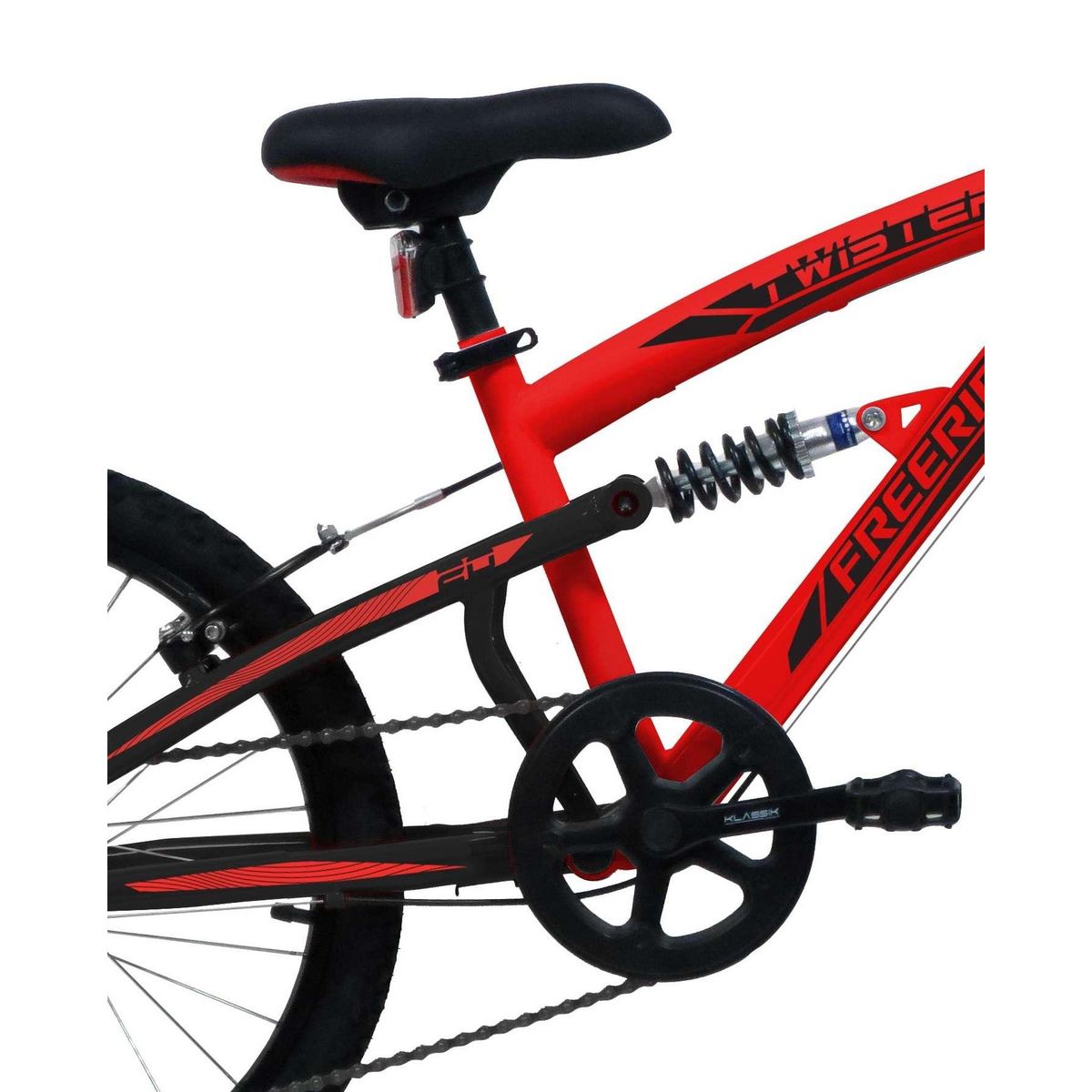 Vélo enfant (120/140 cm) - VTT 20'' Tout Suspendu   Twister   - Fourche télescopique - Cadre suspendu acier - 6 Vitesses  - Dérailleur Shimano TY21 - Frein V-Brake et Jantes en aluminium