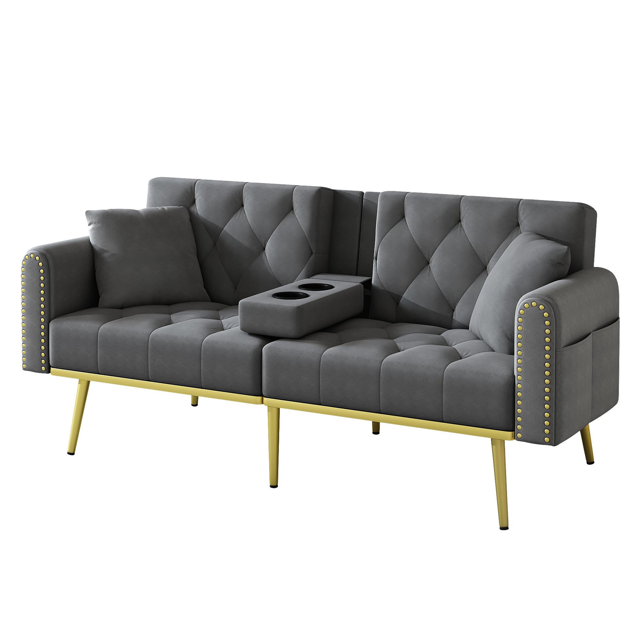 Voir la diapositive 1 : MERAX Canapé droit convertible 2 places velours
