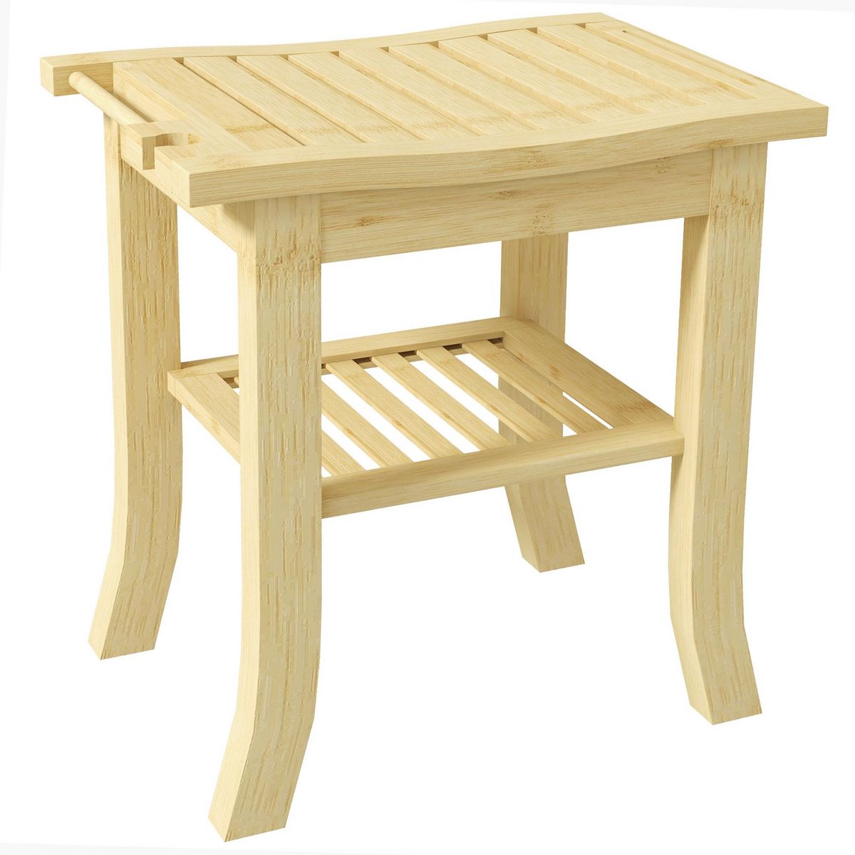 HOMCOM Tabouret de douche - étagère, porte-serviettes - dim. 42L x 29l x 43H cm - bambou verni