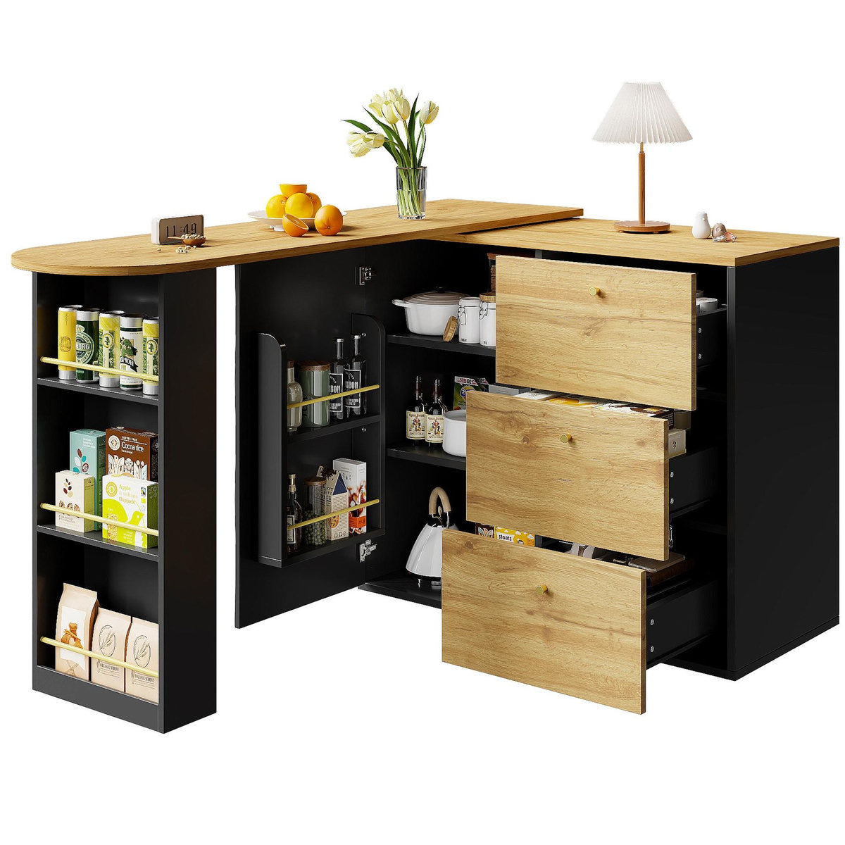 MERAX Table de bar rectangulaire noir+naturel - 204cm mdf