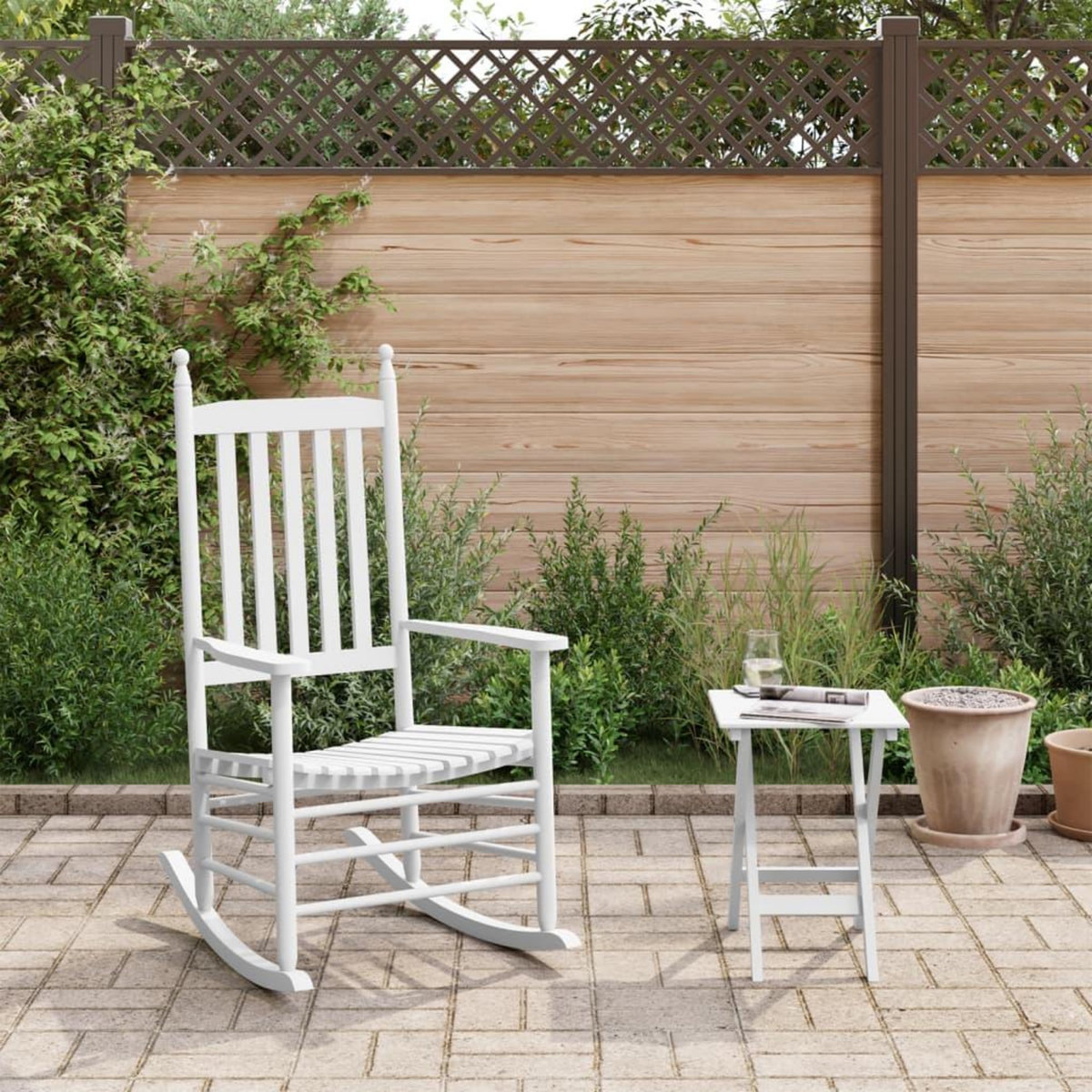VIDAXL Chaise a bascule avec table pliable blanc bois massif peuplier