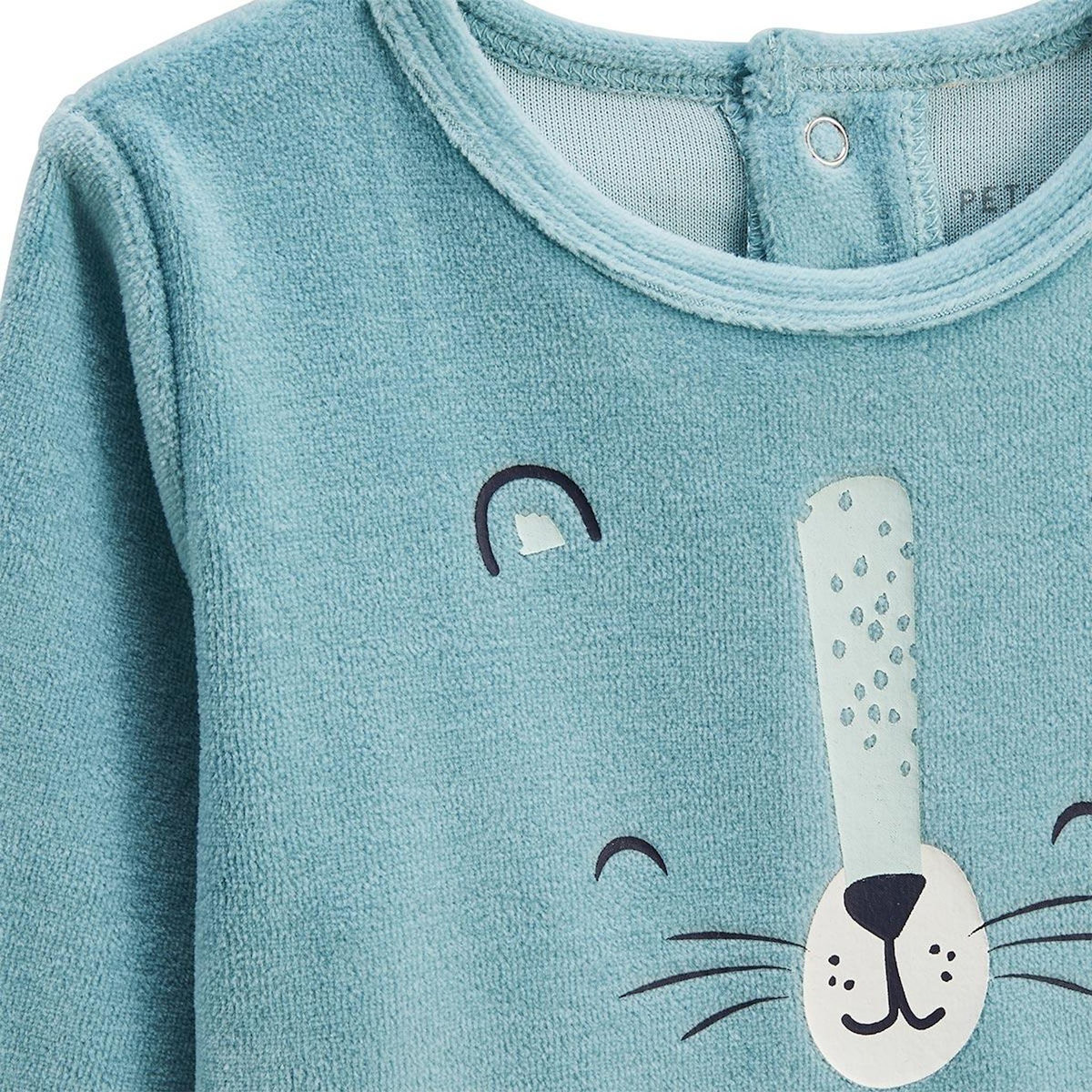 Petit Béguin Lot de 2 pyjamas enfant 2 pièces en velours avec pieds retroussables Oscar