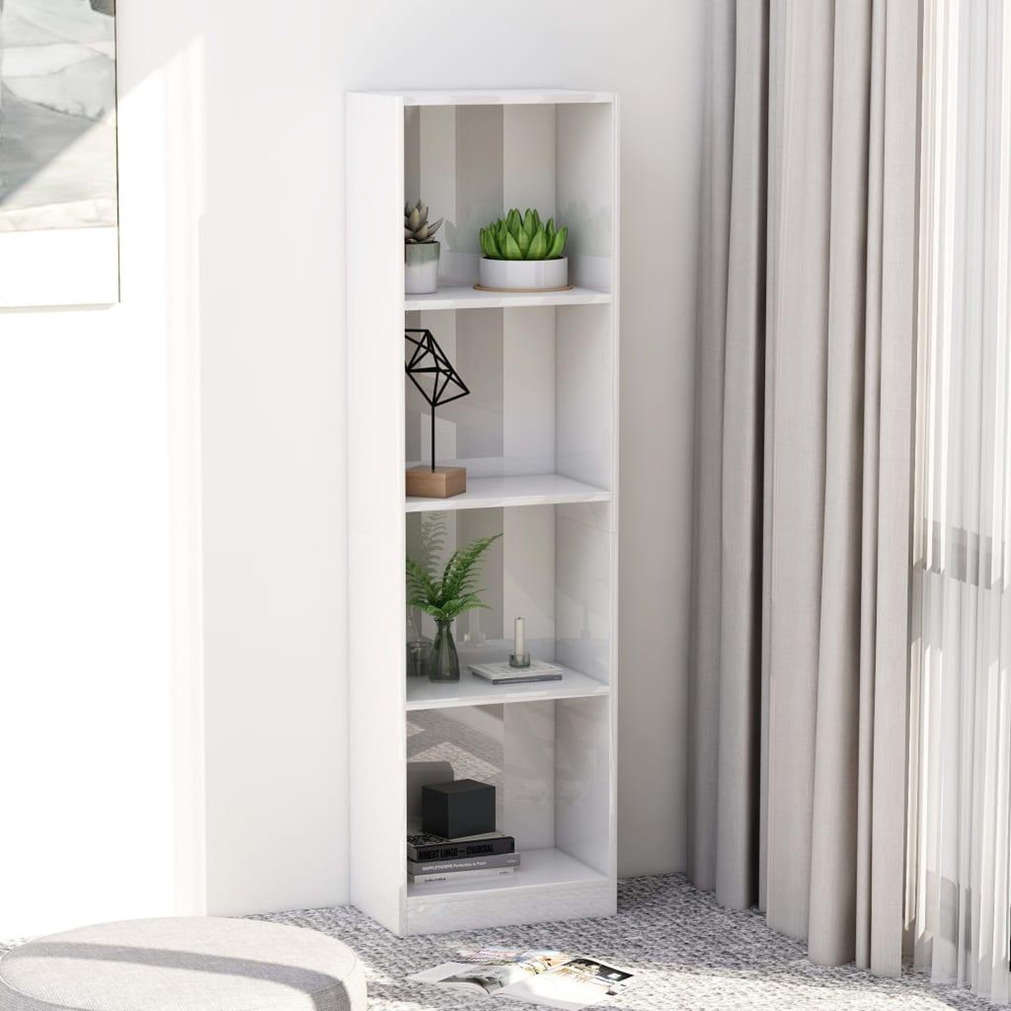 Voir la diapositive 1 : VIDAXL Bibliotheque a 4 niveaux Blanc brillant Bois d'ingenierie