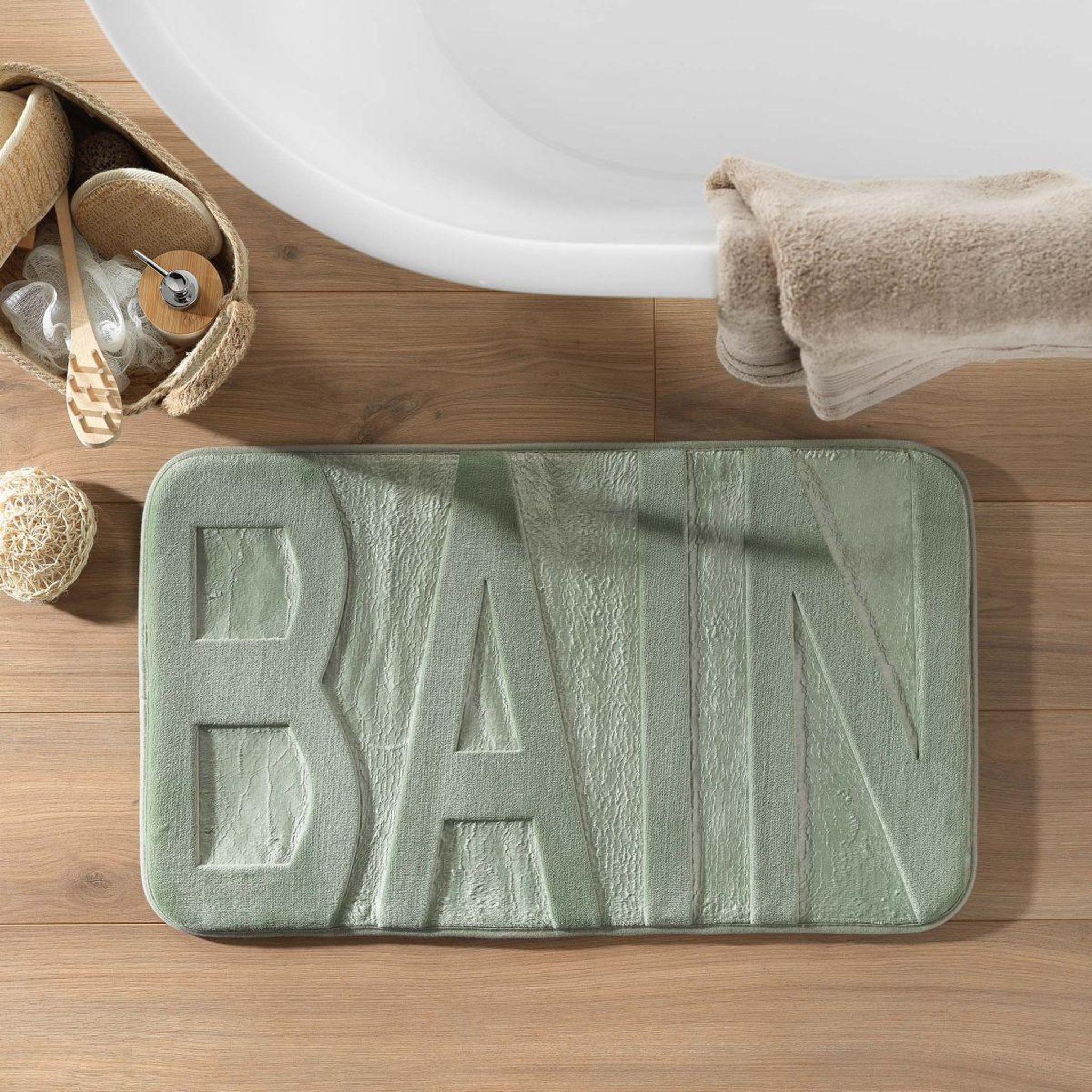 Voir la diapositive 4 : Douceur d'Intérieur Tapis de bain microfibre  relief  45x75cm sauge