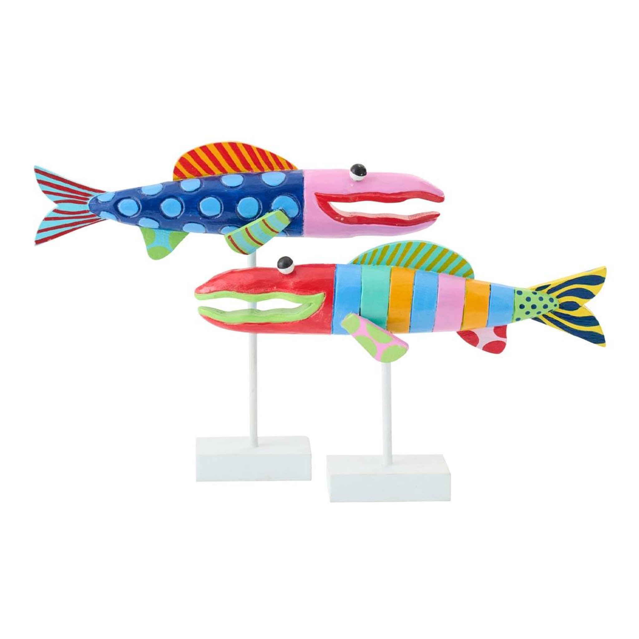 J-LINE Lot de 2 poissons déco sur pied  umi  46cm multicolore