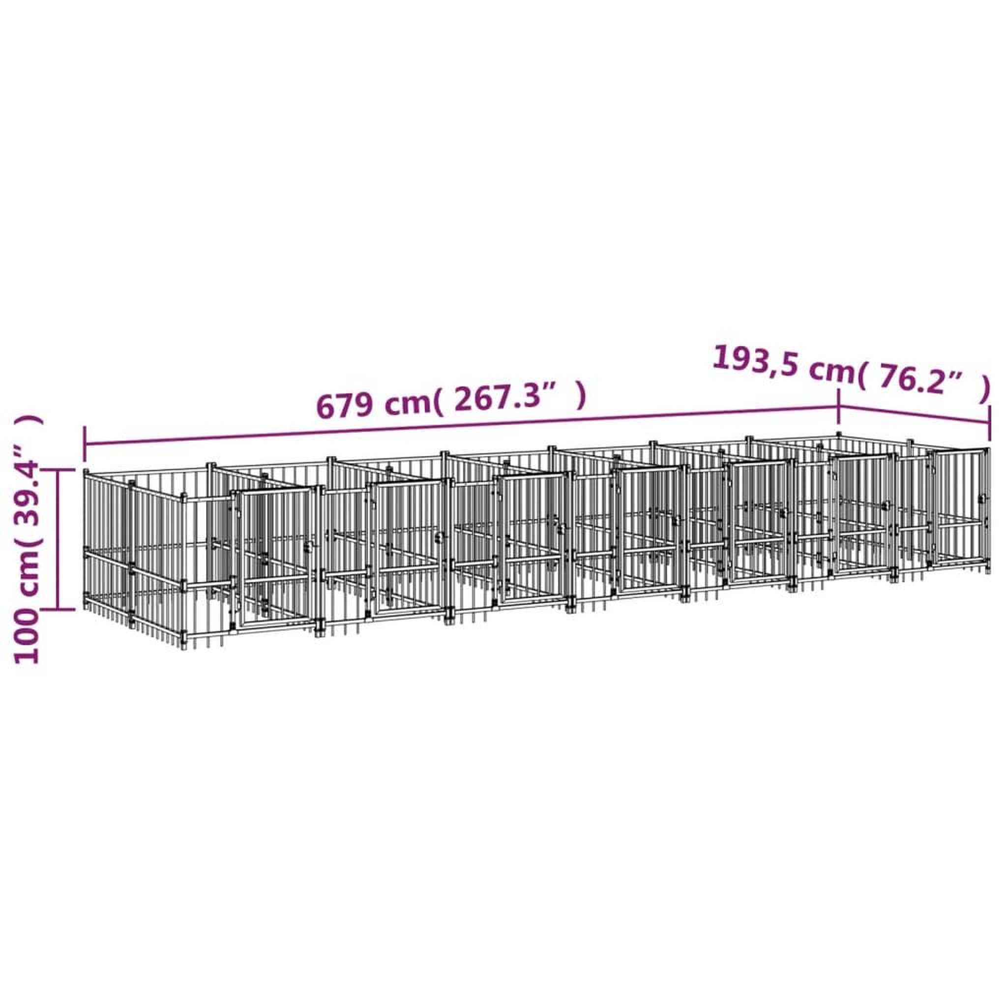 Voir la diapositive 6 : VIDAXL Chenil d'exterieur pour chiens Acier 13,14 m²