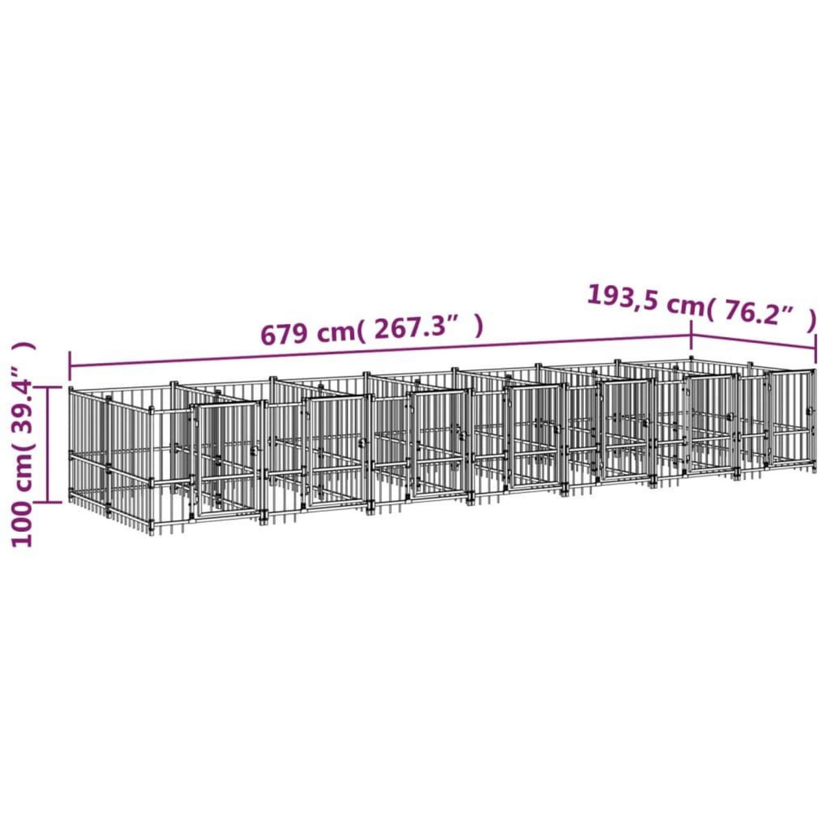 VIDAXL Chenil d'exterieur pour chiens Acier 13,14 m²