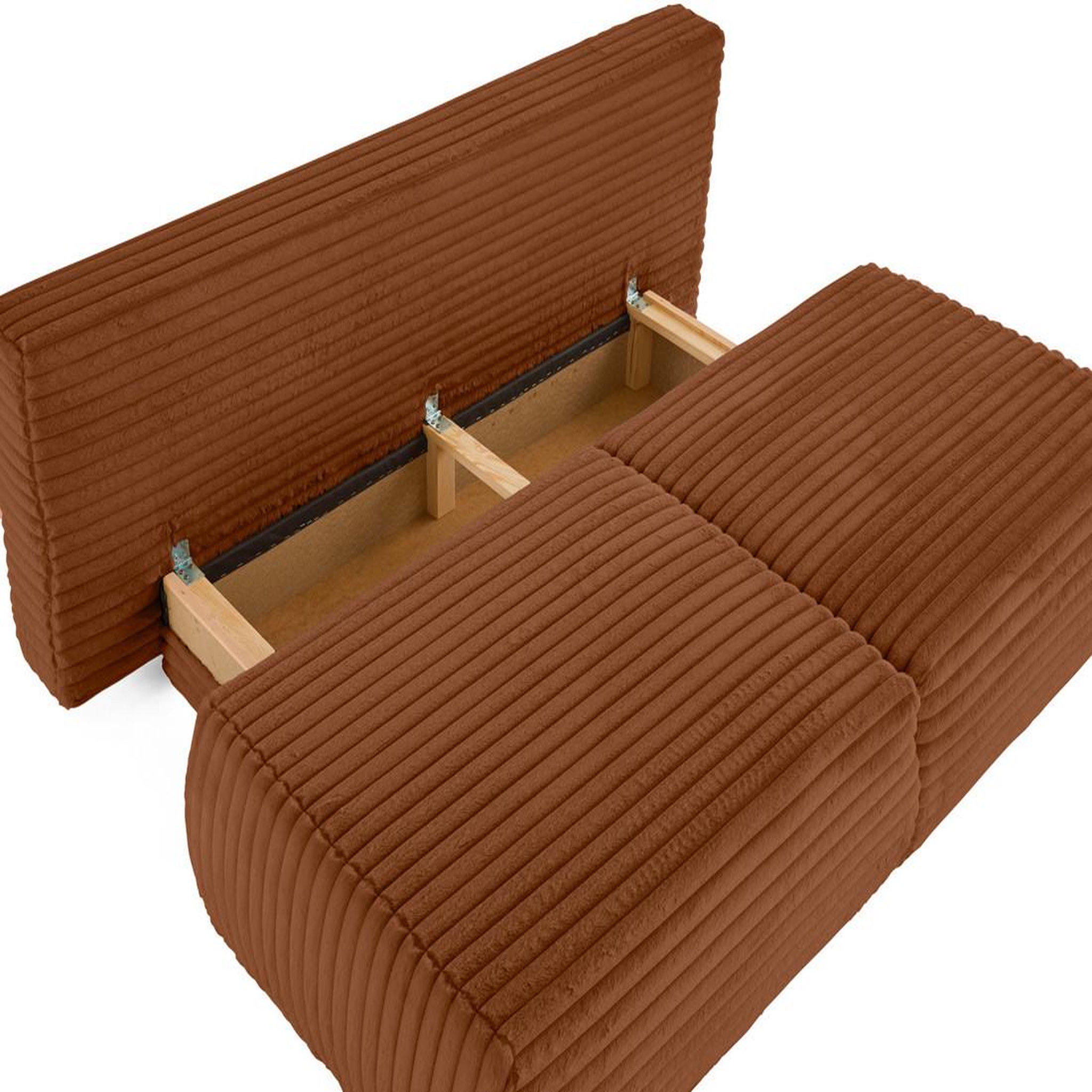 Voir la diapositive 3 : BEST MOBILIER Marvin - canapé 3 places convertible et coffre en fausse fourrure côtelée avec 2 coussins boule inclus