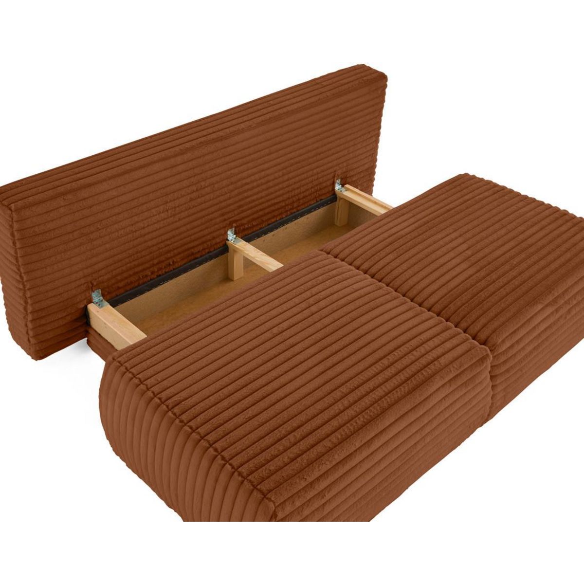 BEST MOBILIER Marvin - canapé 3 places convertible et coffre en fausse fourrure côtelée avec 2 coussins boule inclus