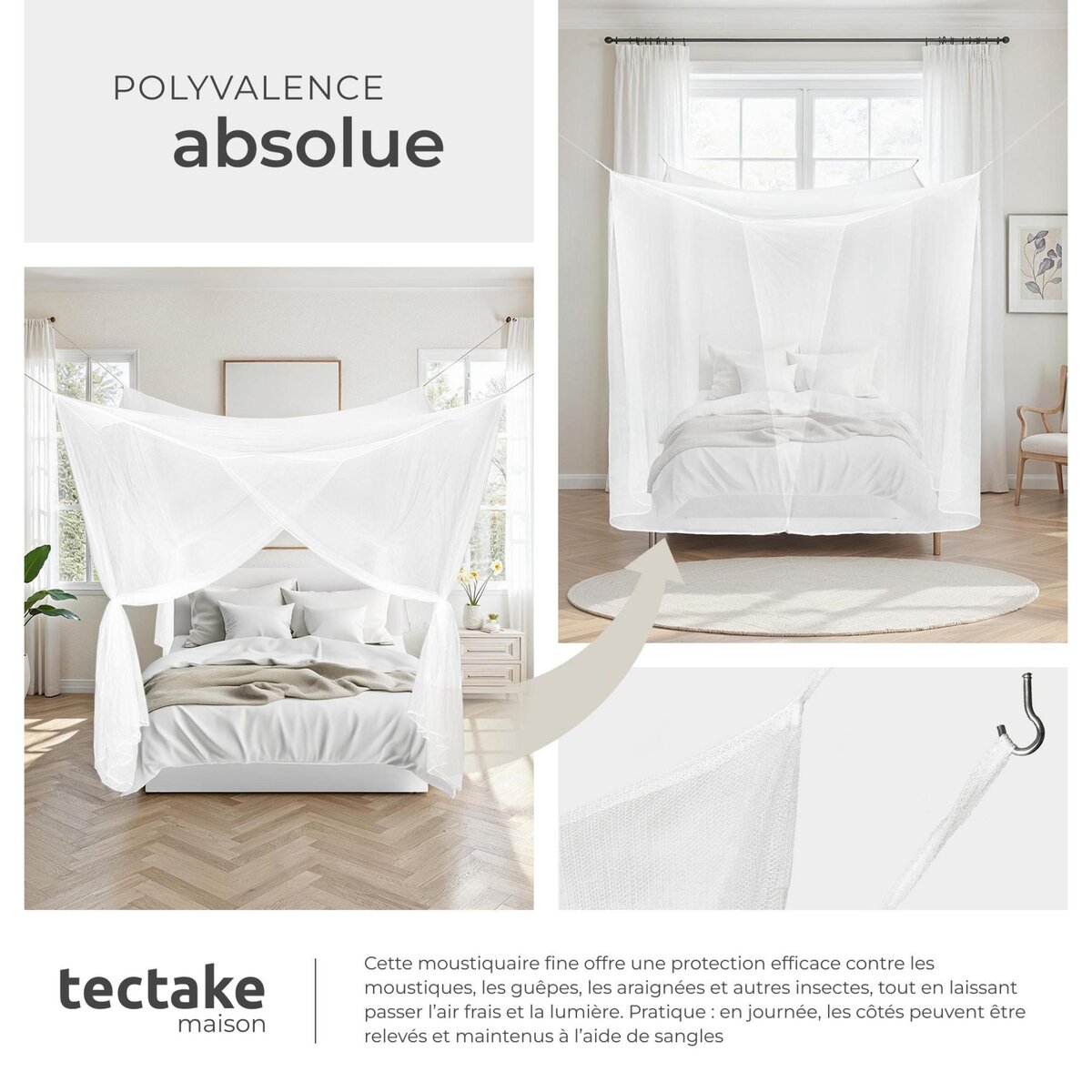 tectake Moustiquaire pour lits simples et doubles blanc