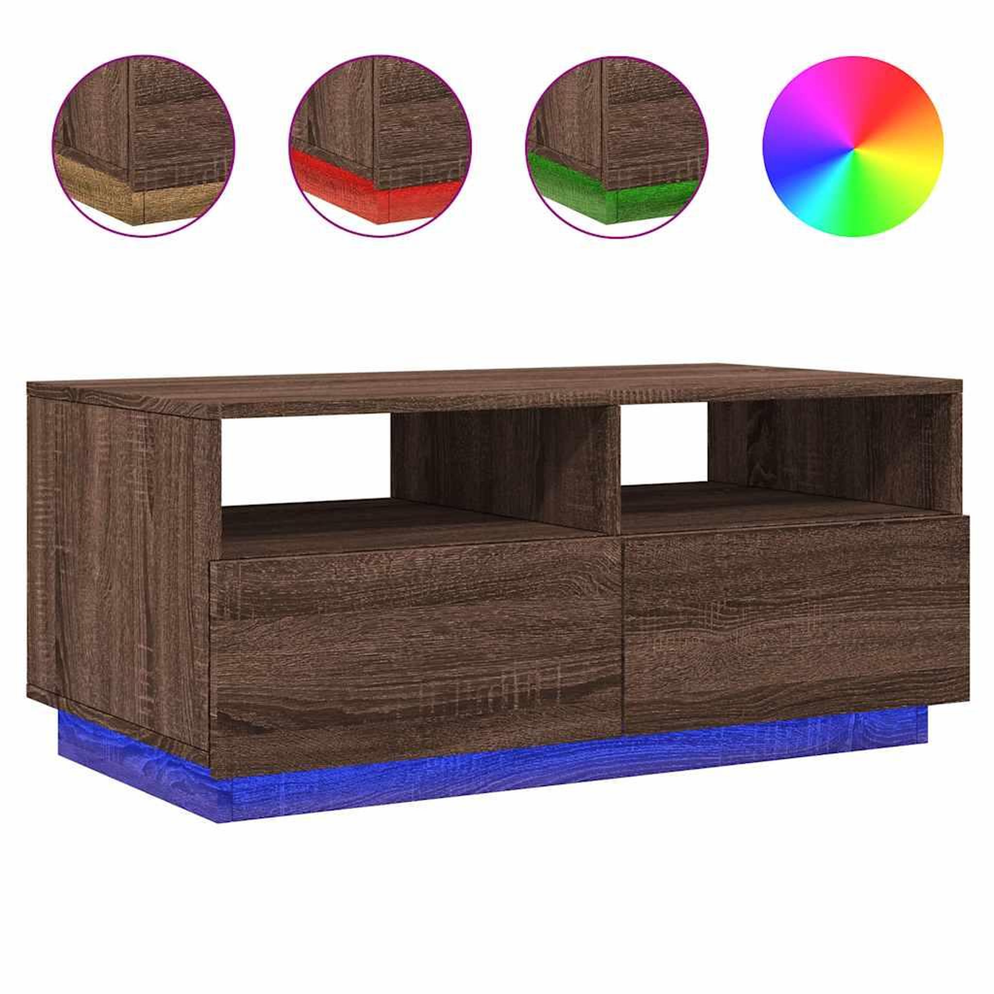 Voir la diapositive 2 : VIDAXL Table basse avec lumieres LED chene marron 90x49x40 cm