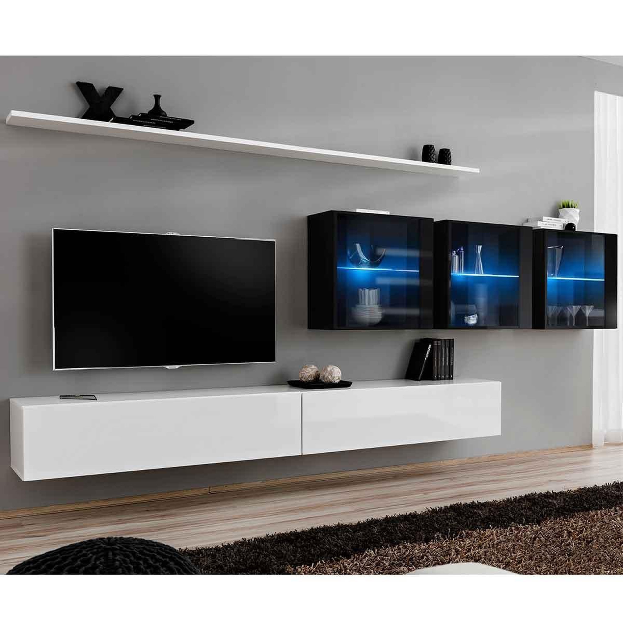 Paris Prix Meuble tv mural design  switch xvii  340cm blanc & noir