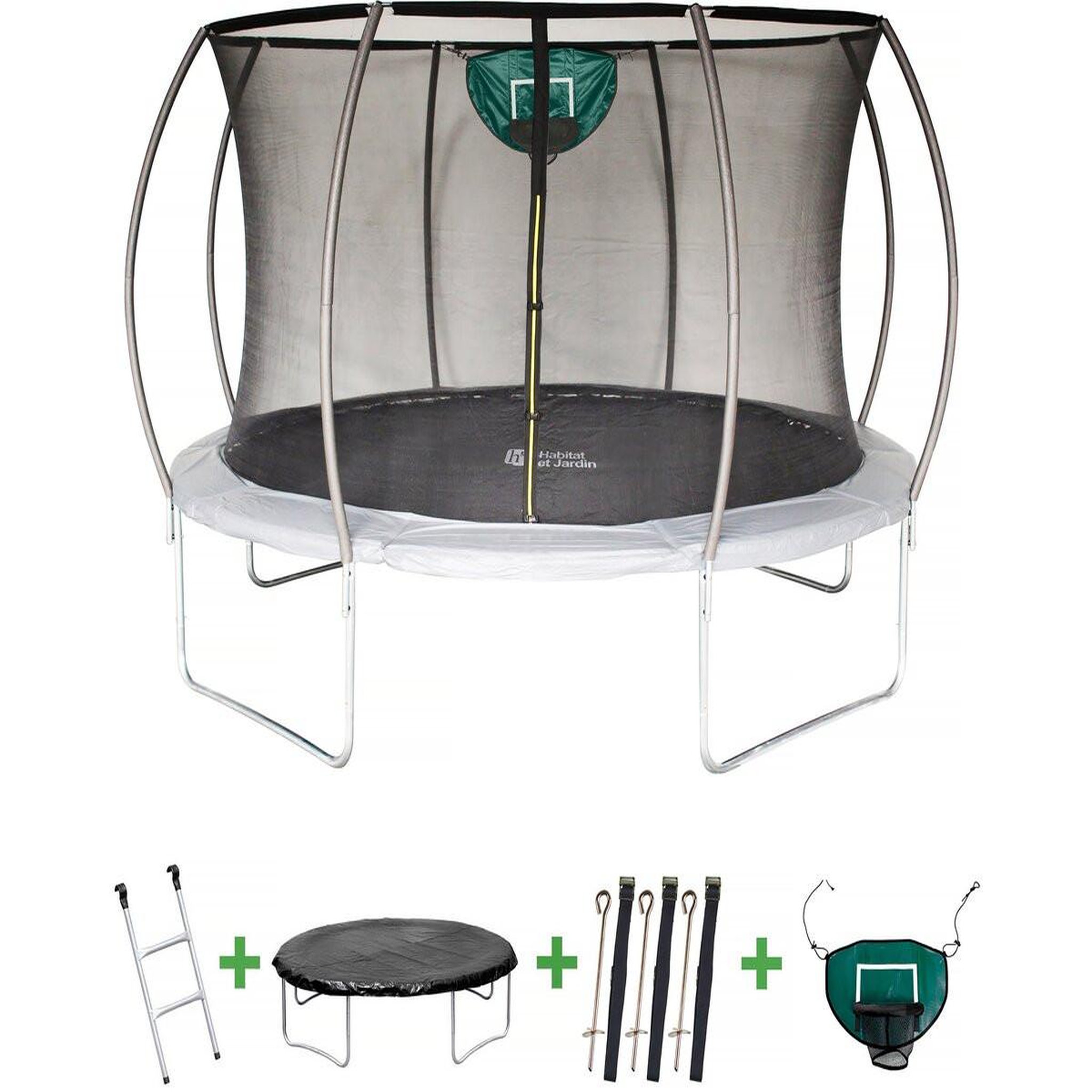 Habitat et Jardin Trampoline avec filet intérieur  jumper  - ø 4,25 m - gris