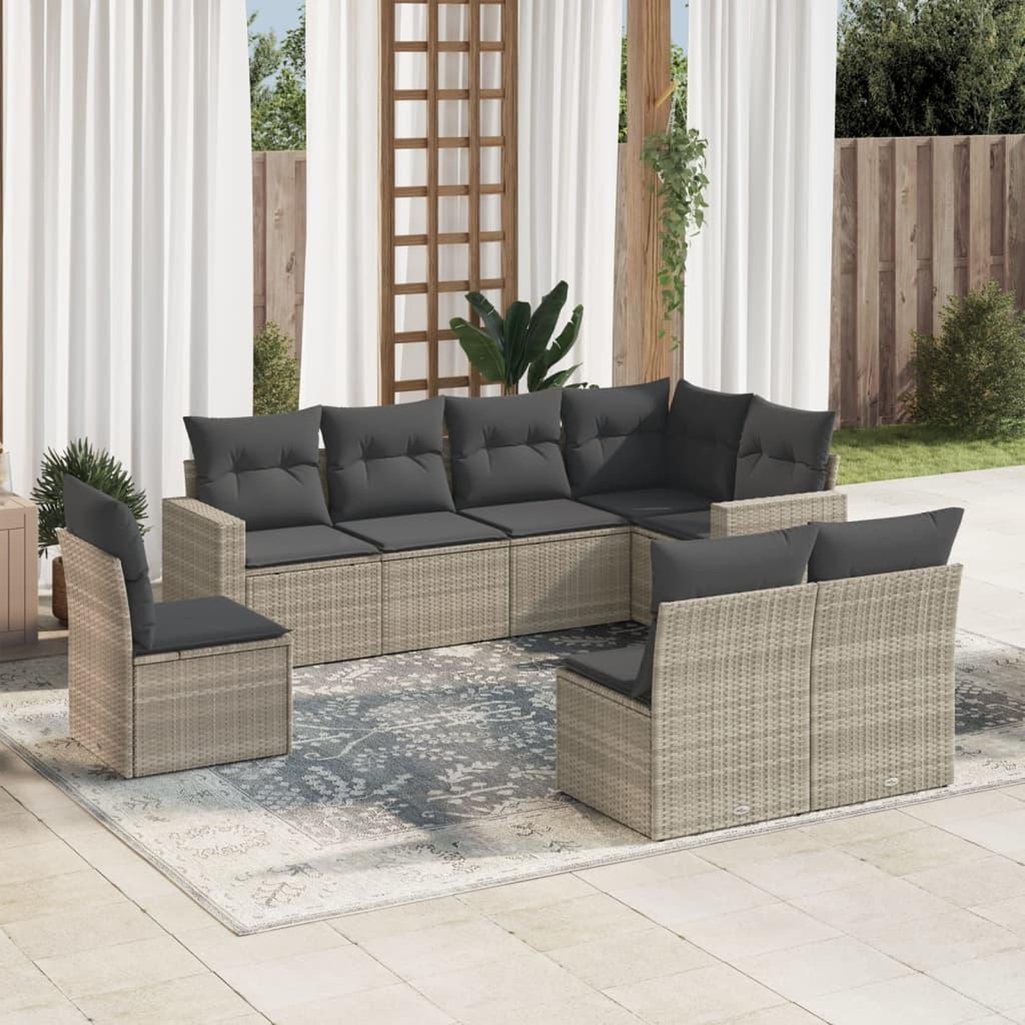 VIDAXL Salon de jardin 8 pcs avec coussins gris clair resine tressee