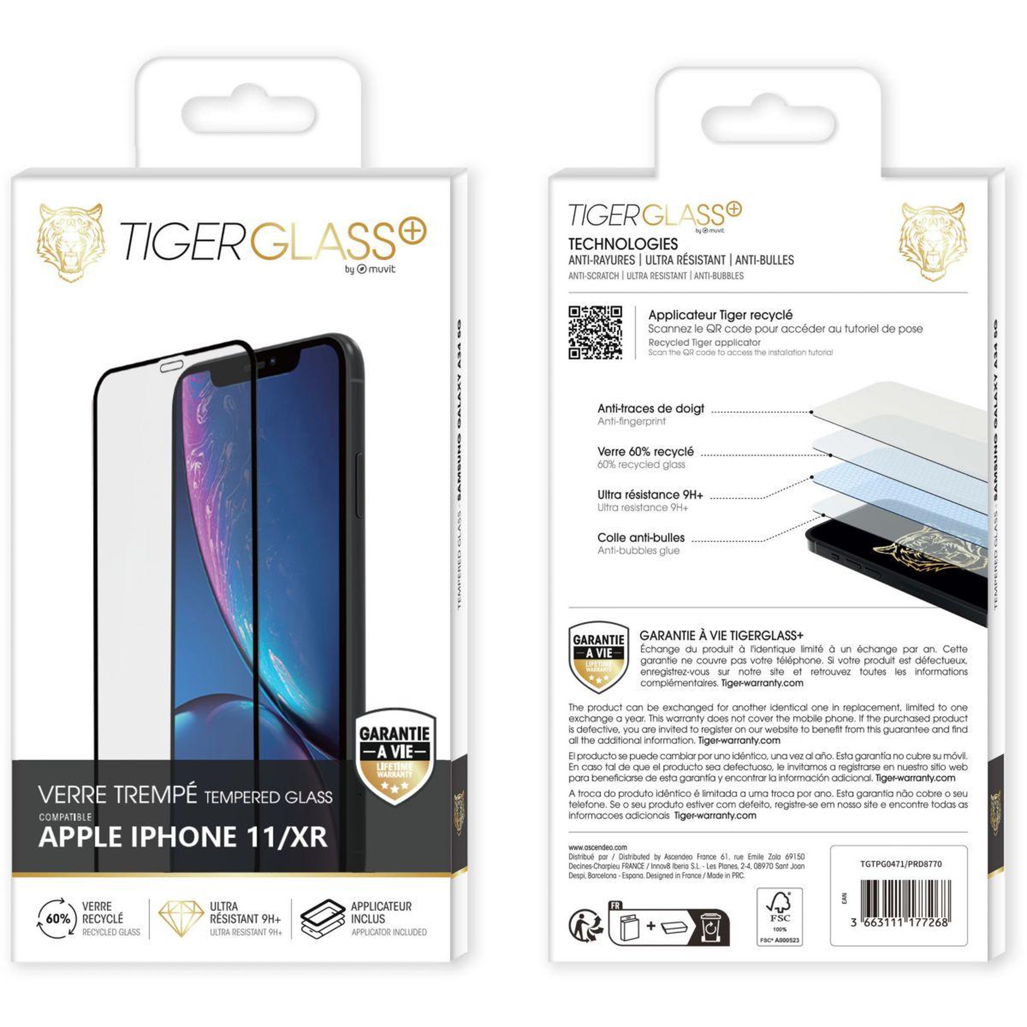 Voir la diapositive 3 : TIGER GLASS Protège écran iphone 11/xr verre trempé recyclé