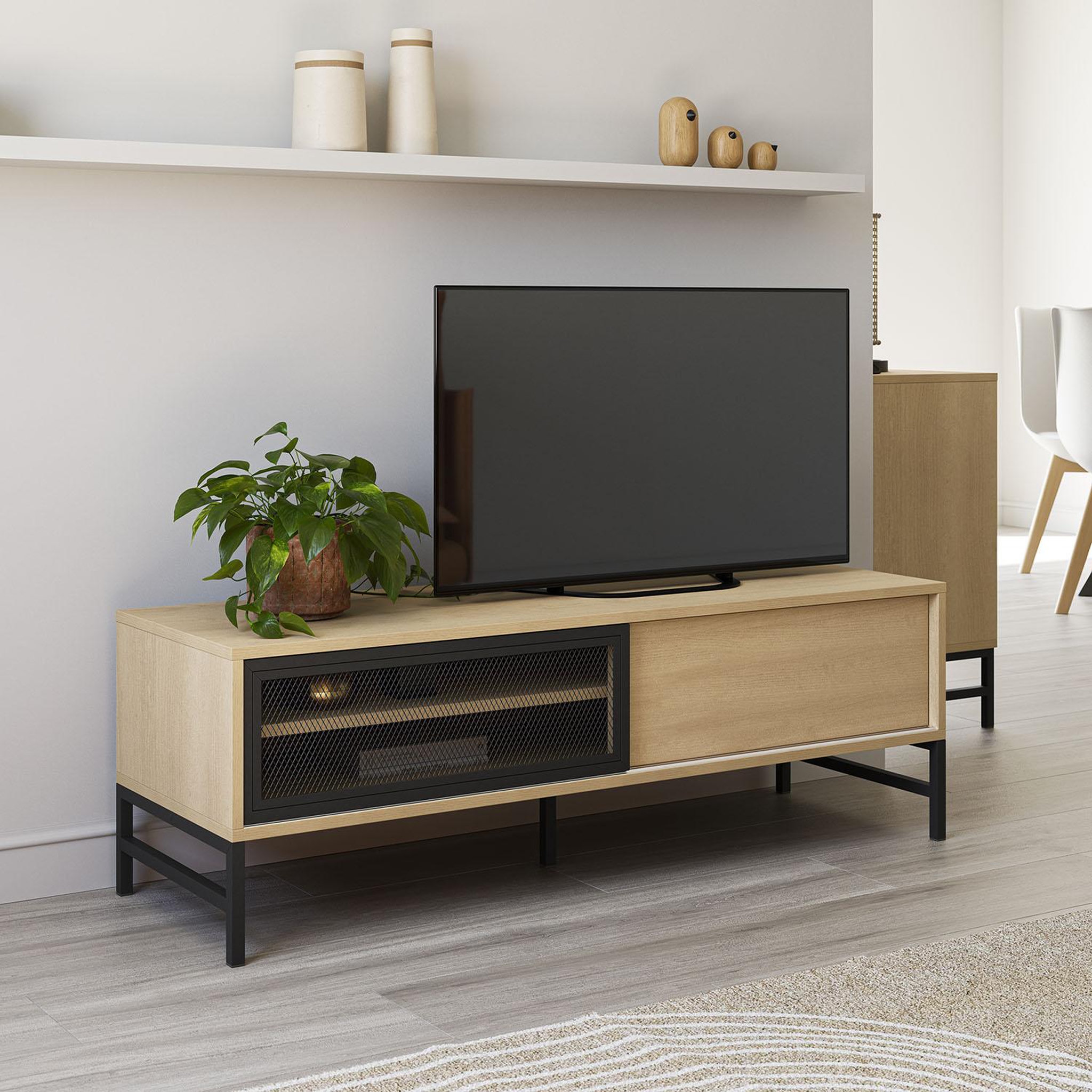 Voir la diapositive 2 : VS VENTA-STOCK Meuble tv Isis 2 portes en chêne et métal noir 120 cm