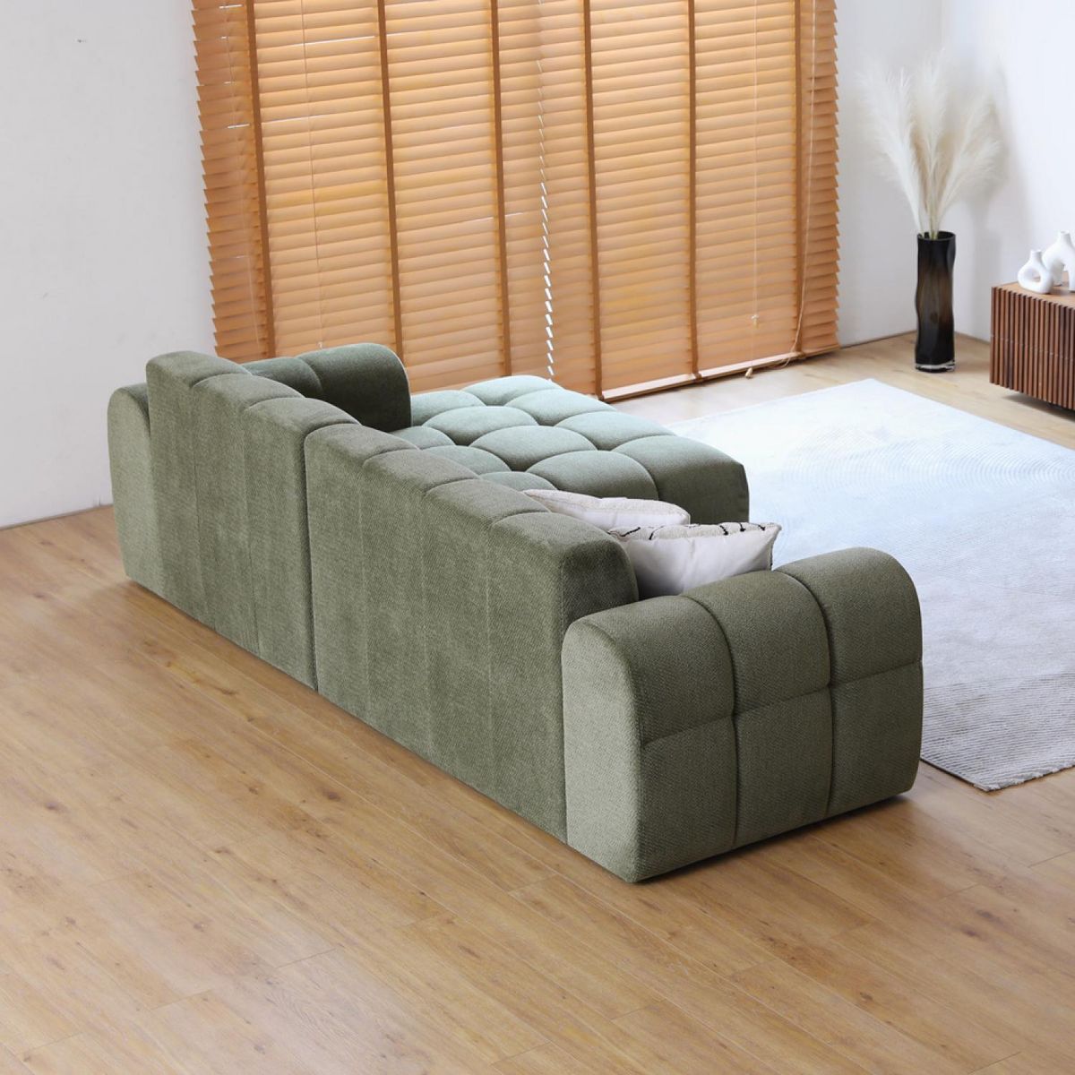 CONCEPT USINE Canapé d'angle 3 places nuage en velours vert SALFORD