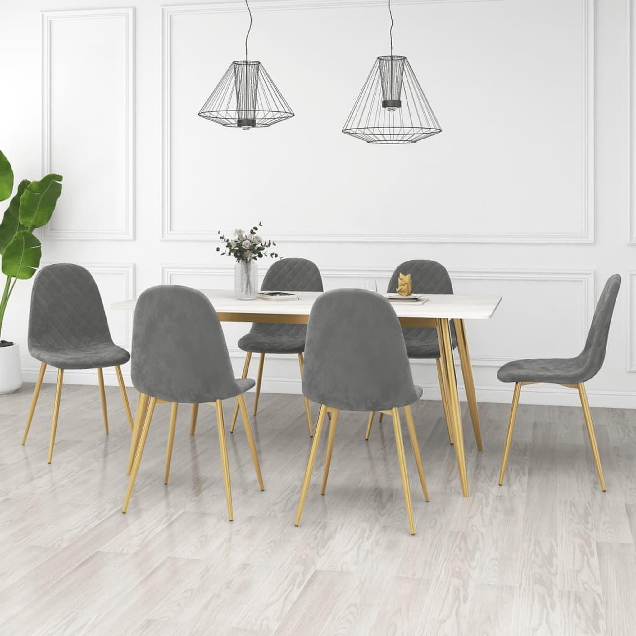 VIDAXL Chaises a manger lot de 6 gris clair velours