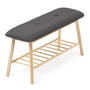 Voir la diapositive 1 : ID MARKET Banc d'entrée capitonné bambou RITA tissu gris foncé