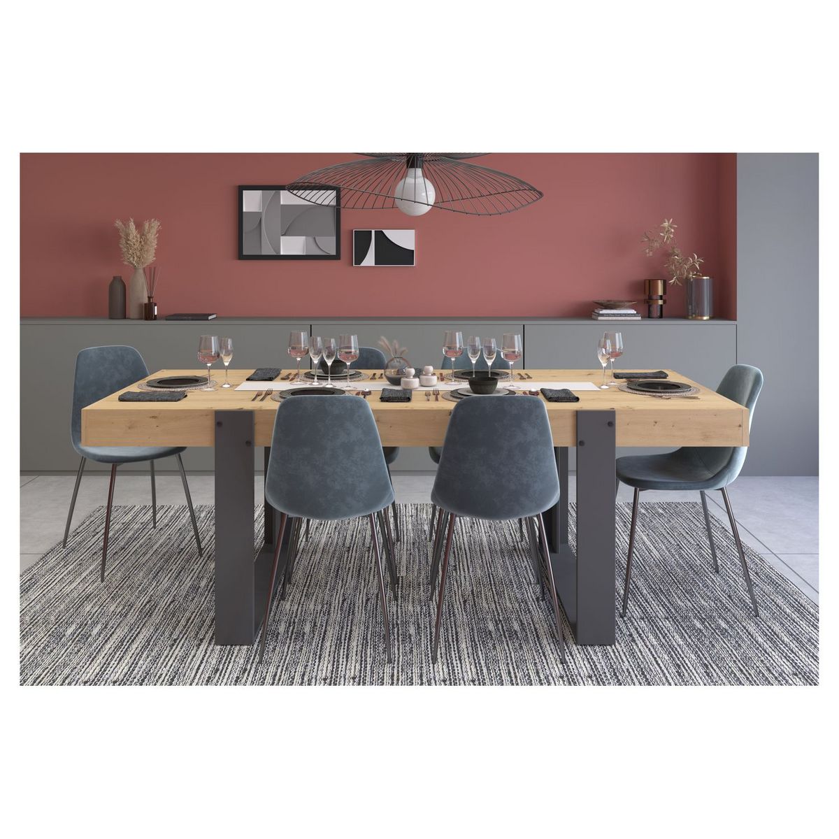 Table de séjour fixe style industriel L224cm TRAVEL 