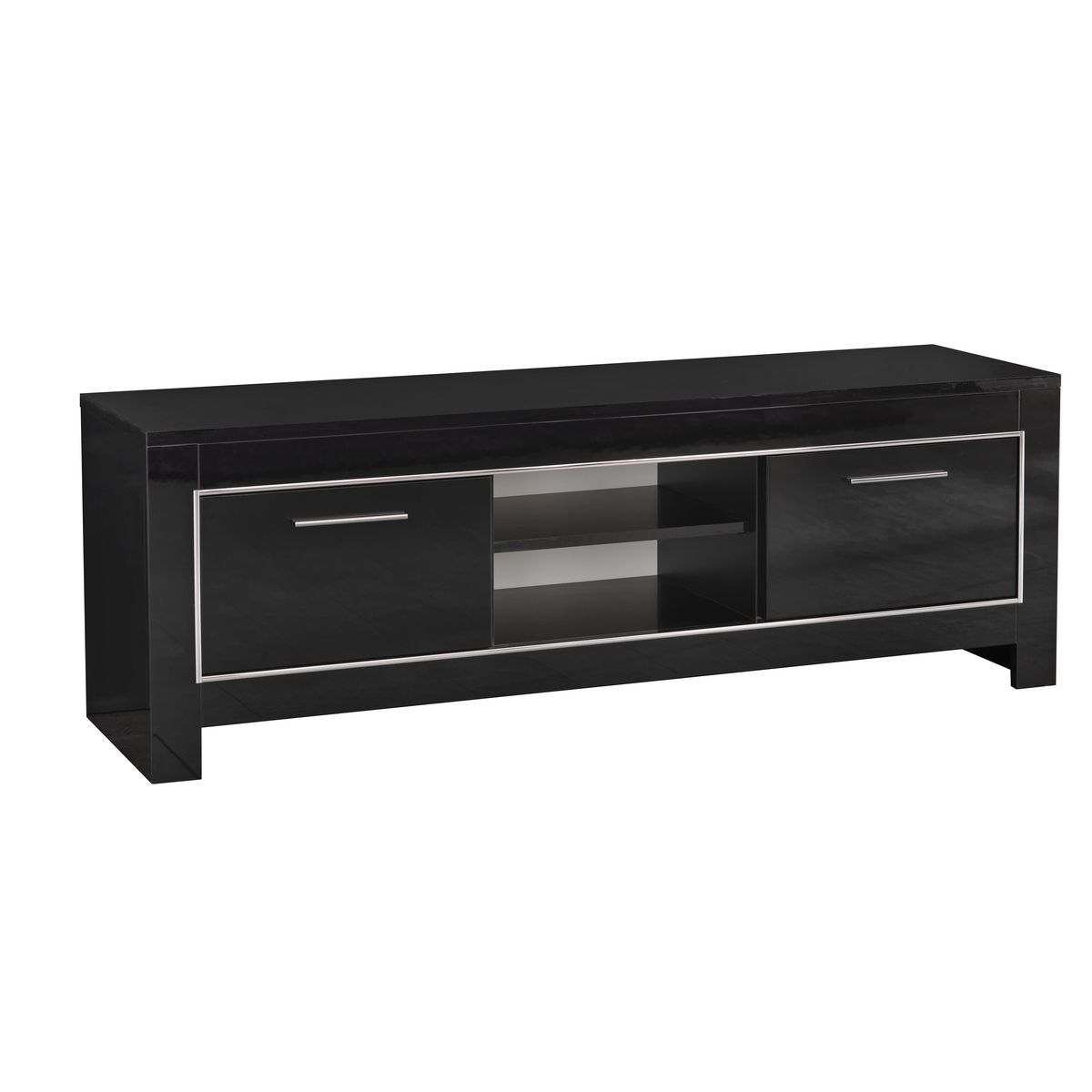 Meuble TV moderne 1 niche 2 portes laqué brillant L160 cm